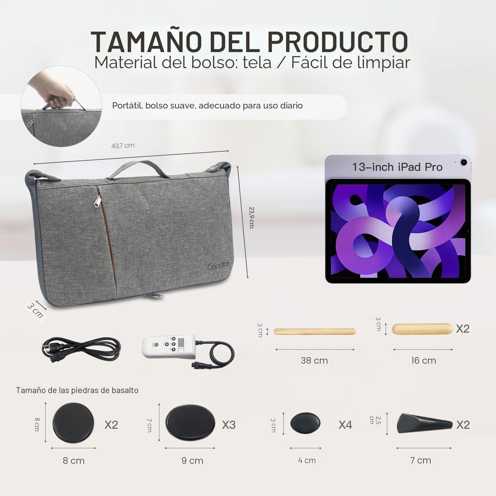 Juego De Piedras De Masaje Con Kit Calentador Hot Rocks Bambú Para Masaje Piedras Calientes Kit Calentador De Masaje Con Control De Temperatura Y Bolsa De Transporte Para Uso Domésti