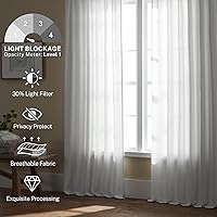 Vista 2 de Cortinas de lino blanco con pestaña trasera de 108 pulgadas de largo, 2 paneles para sala de estar, cortinas de estilo rústico bohemias, filtro