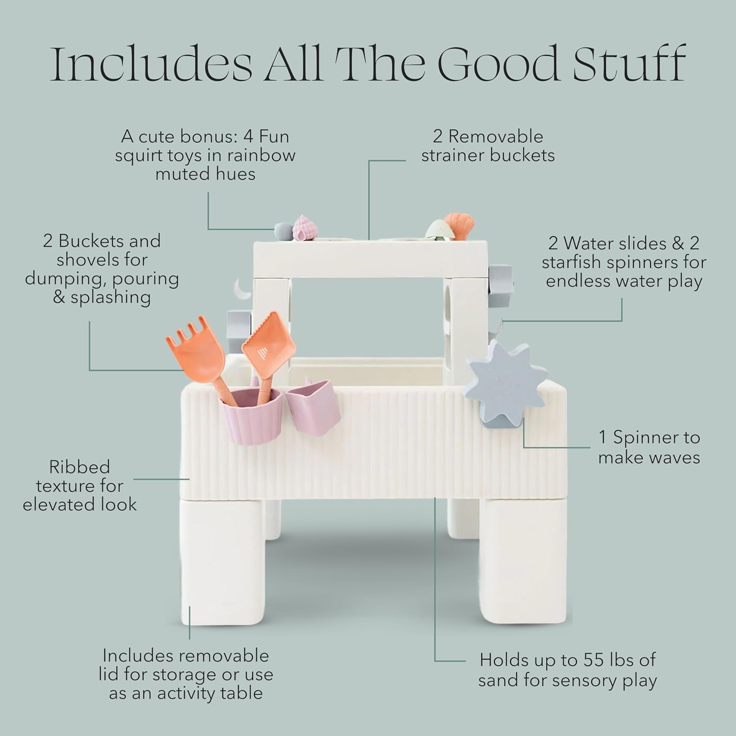 PLAYSMOL Tide Water & Sensory Table, 3-in-1 Play Sand Table with Lid, Toddlers & Kids Indoor Outdoor Activity Water Station, Ages 3+