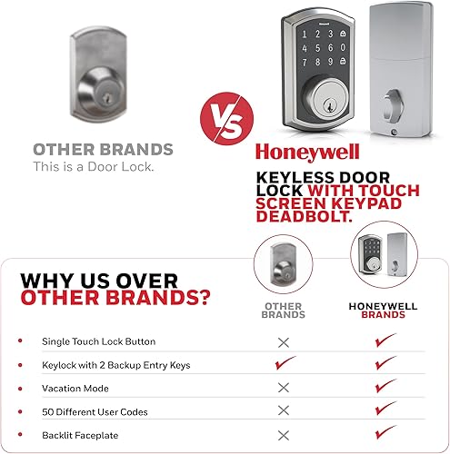 Miniatura 7 de Honeywell Cajas fuertes y cerraduras de puerta  Cerradura de puerta de entrada sin llave con teclado de pantalla táctil  Cerradura inteligente