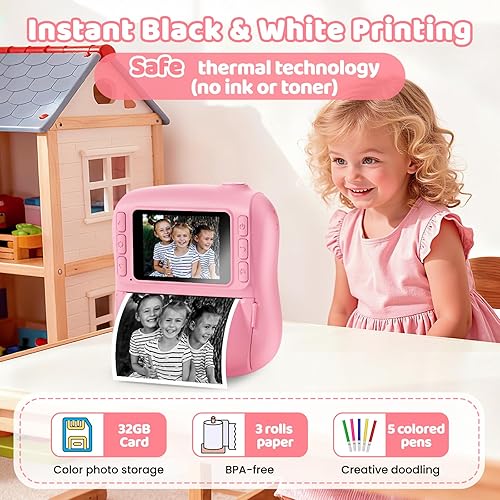 Miniatura 2 de Cámara de impresión instantánea para niños, regalos de Navidad y cumpleaños para niños y niñas de 3, 4, 5, 6, 7, 8, 9, 10, 11, 12 años, videocámara