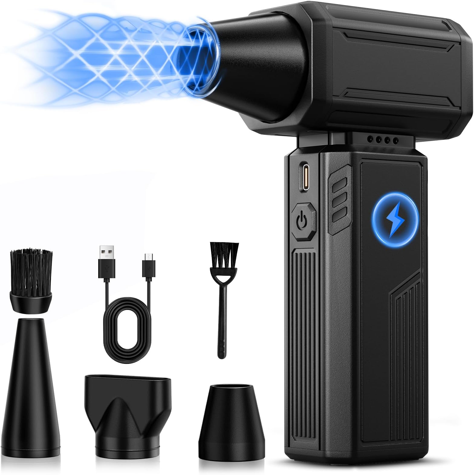 Compressed Air Duster Mini Blower With LED Light, 130,000 RPM, 4 Speed - View #3