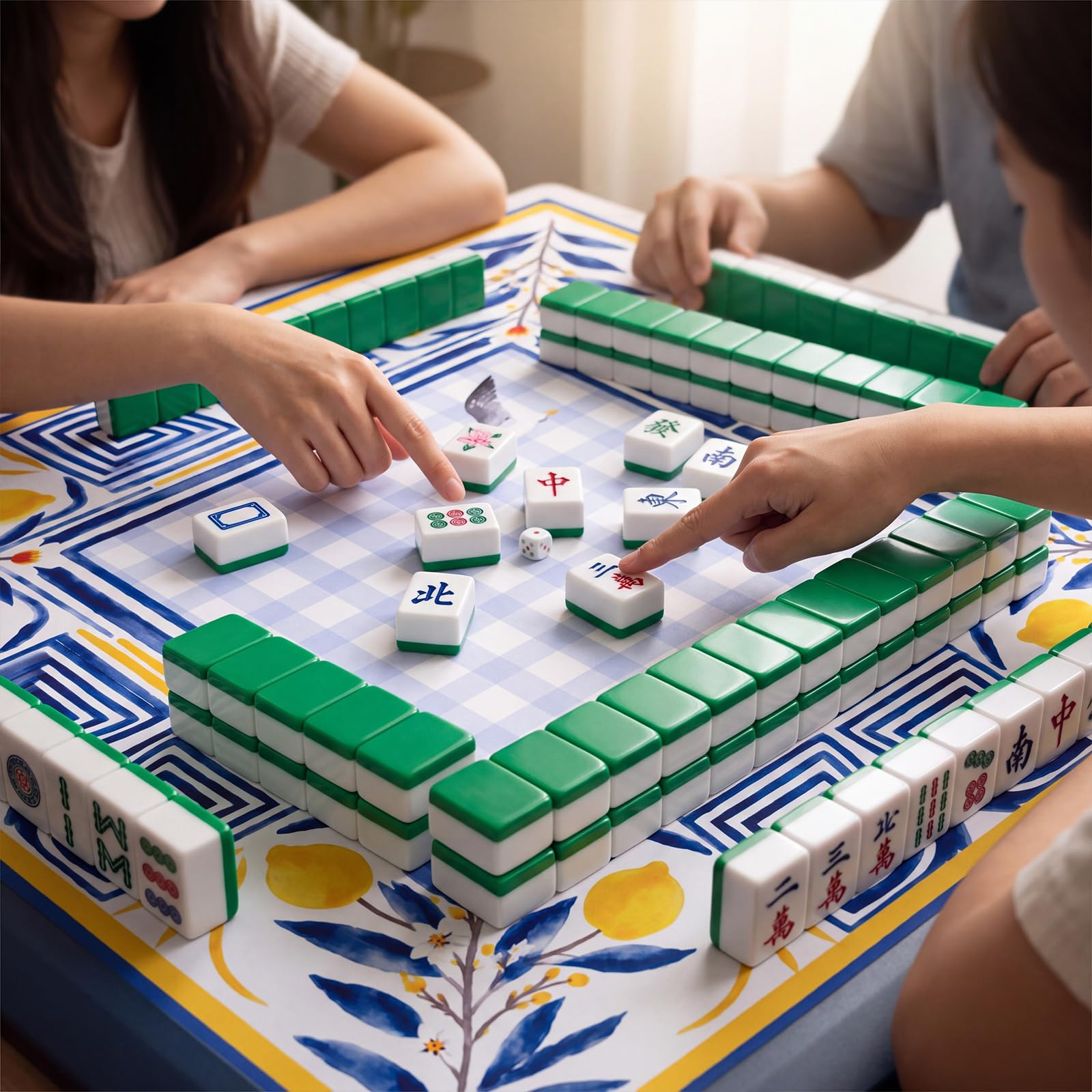 Ensemble de tapis de Mahjong avec sac de transport, Amalfi | 80 cm x 80 cm, antidérapant, réduction du bruit, pour mahjong/poker/jeux de société/jeux de cartes/dominos