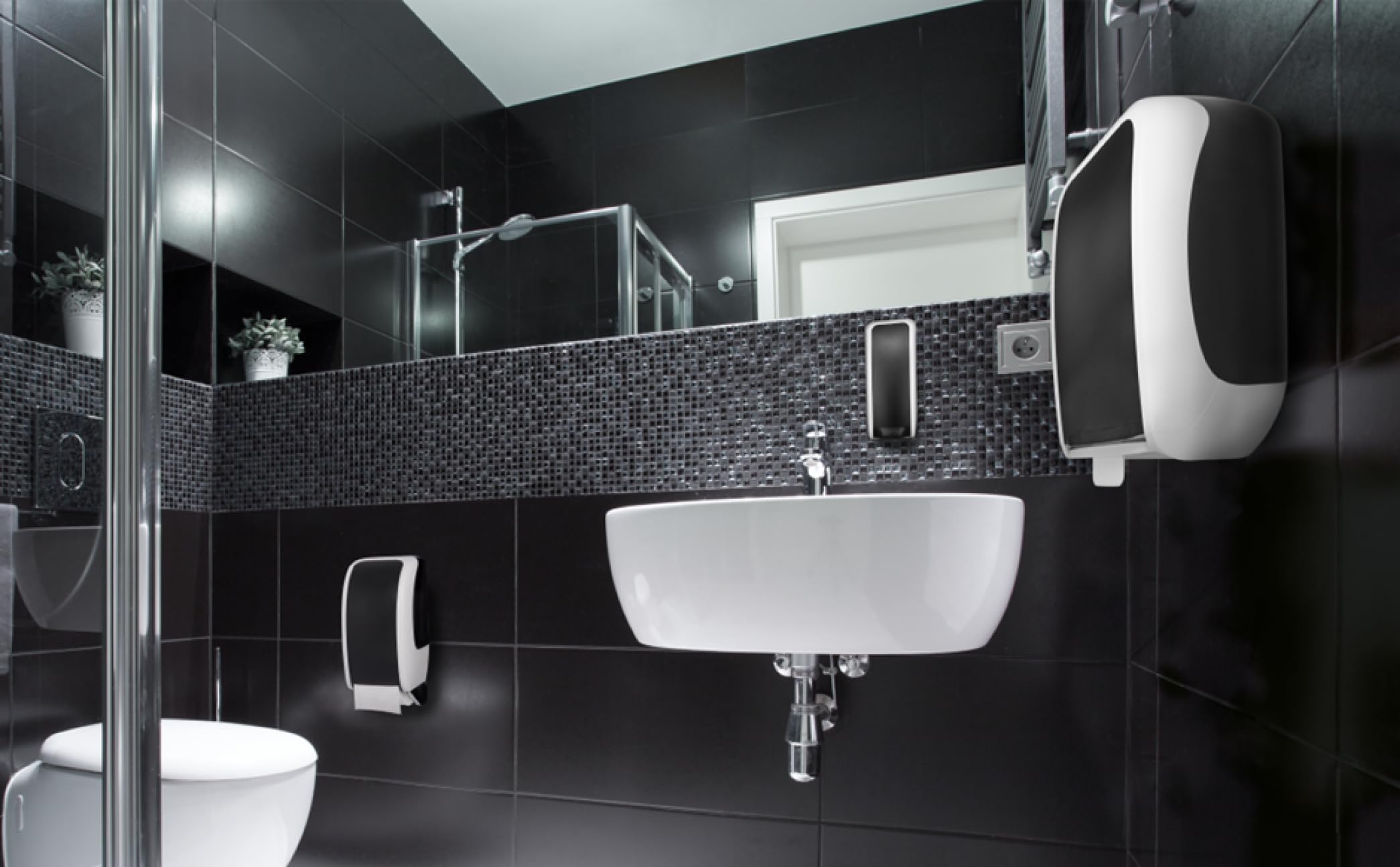 Cosmos Distributeur de nettoyage mural pour siège de toilette avec capteur pour cartouche de 1 litre Blanc