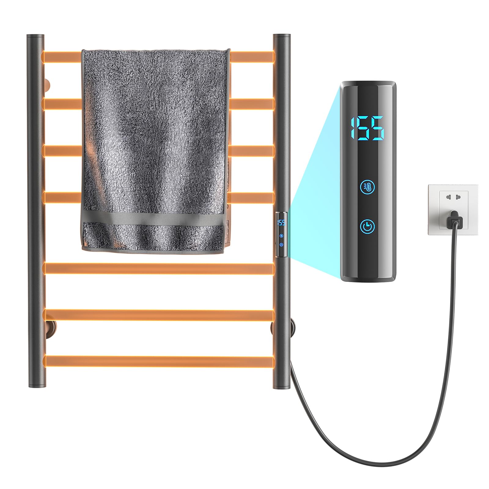 Heated Towel Rack Wall Mounted, 7 Bars Stainless Steel Electric Towel Warmer with Intelligent Touch Screen for Bathroom, 115-155°F