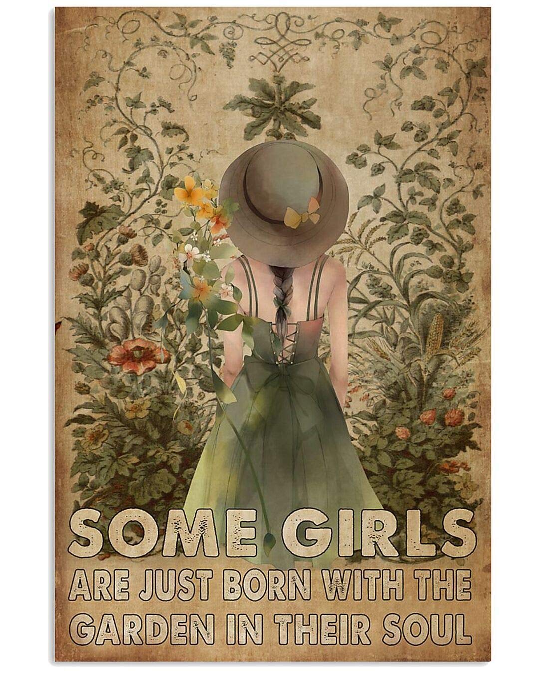 Vintage Metal Tin Sign Some Girls are Just Born with Garden in Their Soul Iron Painting Hippie Girl Decor Home Kitchen Garage Wall Panel Funny Gift Art Poster 8x12 Inches