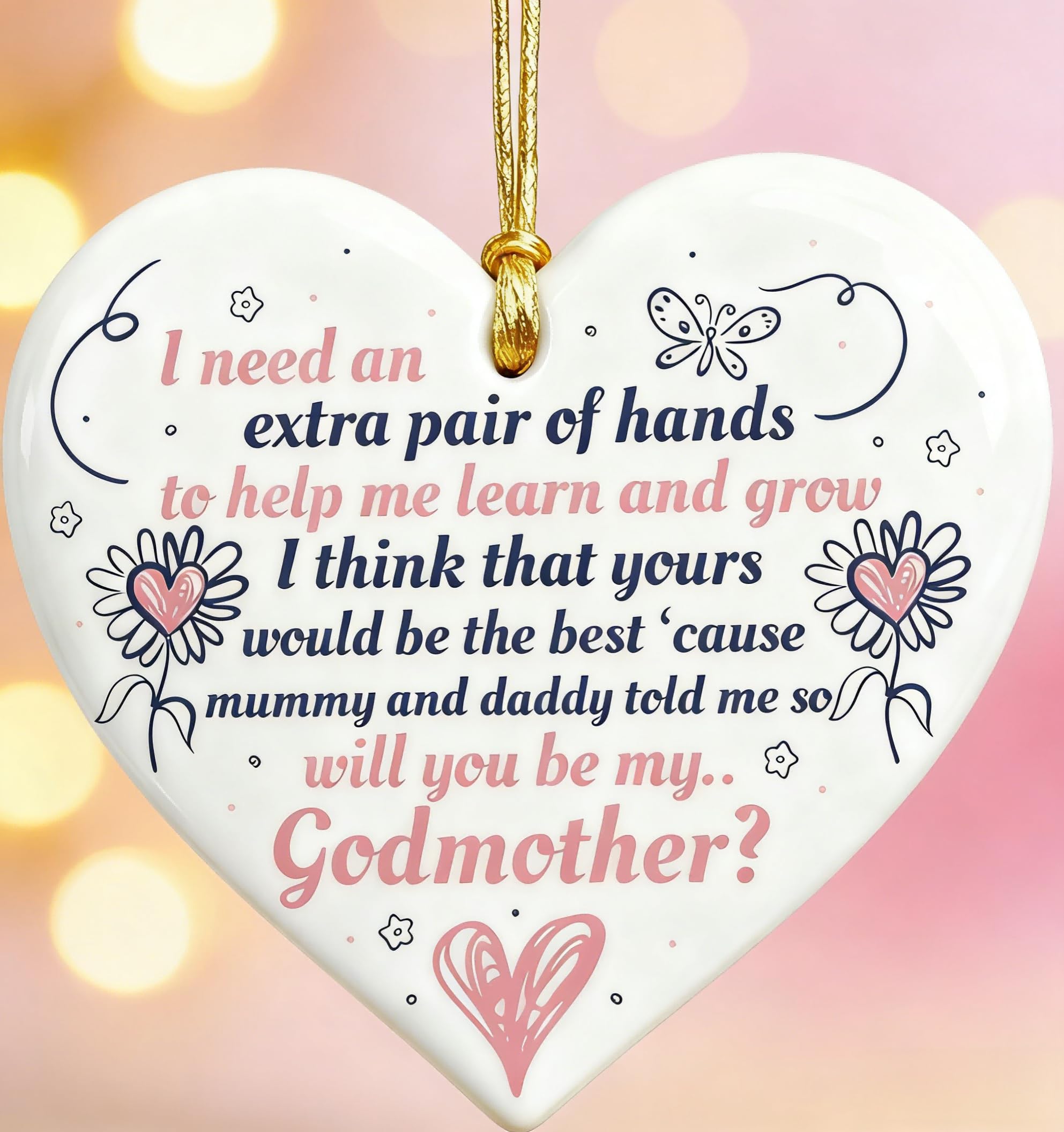 Will You Be My Godmother Gifts, White Acrylic Heart Plaque, Godparent Proposal Keepsake, Small Christening Gift for Goddaughter, Baptism Memorial for Godson, Asking Godmother Present (7.3cm)