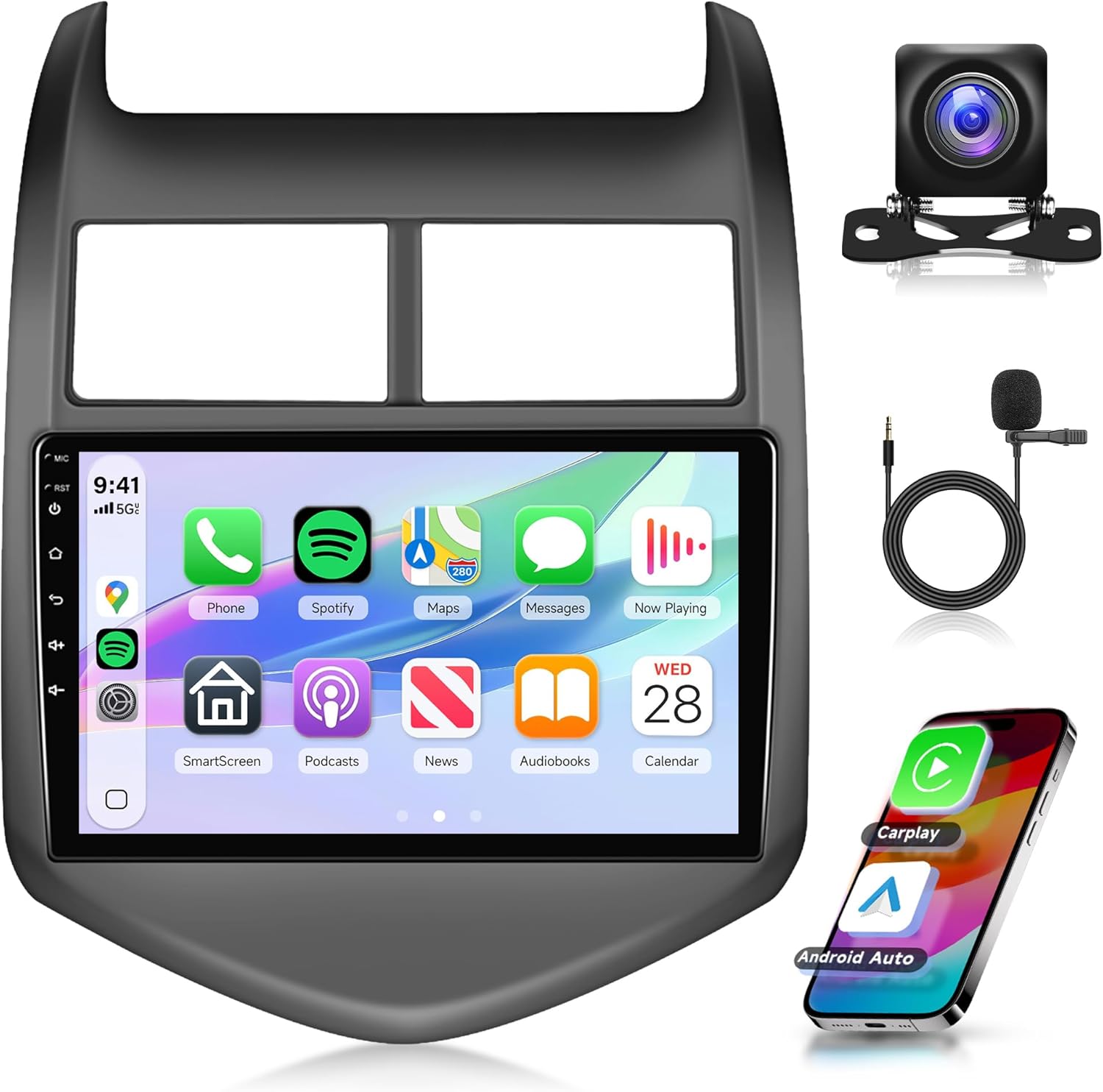 4G+64G Rimoody Android 13 Car Stereo Radio for Chevy Sonic Aveo 2011-2015, Wireless Carplay Andorid auto Mirror Link GPS Navigation WiFi 9'' HD Touchscreen Bluetooth 5.0 EQ-32 SWC Camera