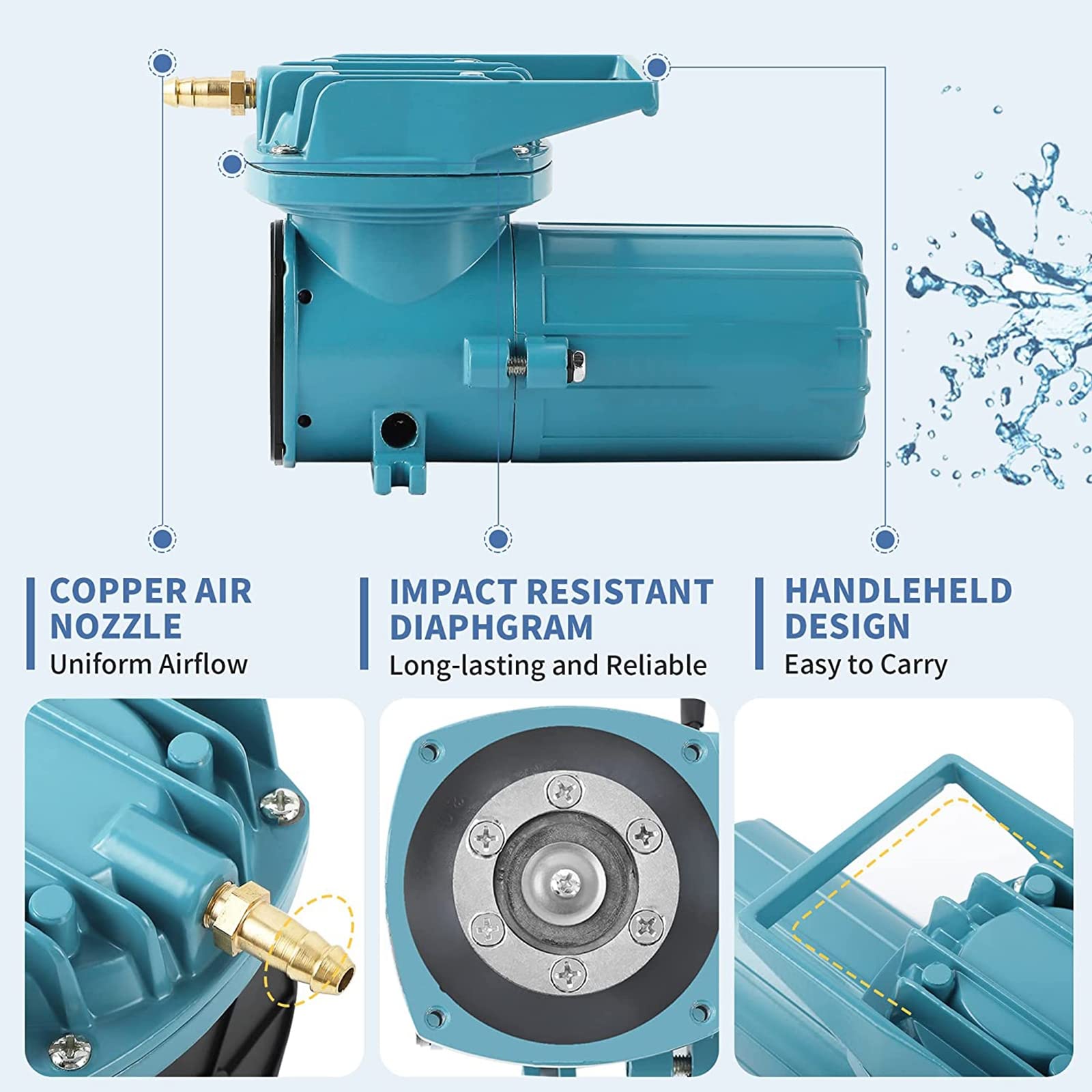 Pompa ad aria, DC 12 V 35 W, aeratore per acquario, stagno dei pesci, idroponica, compressore d'aria da 1077 GPH per uso commerciale