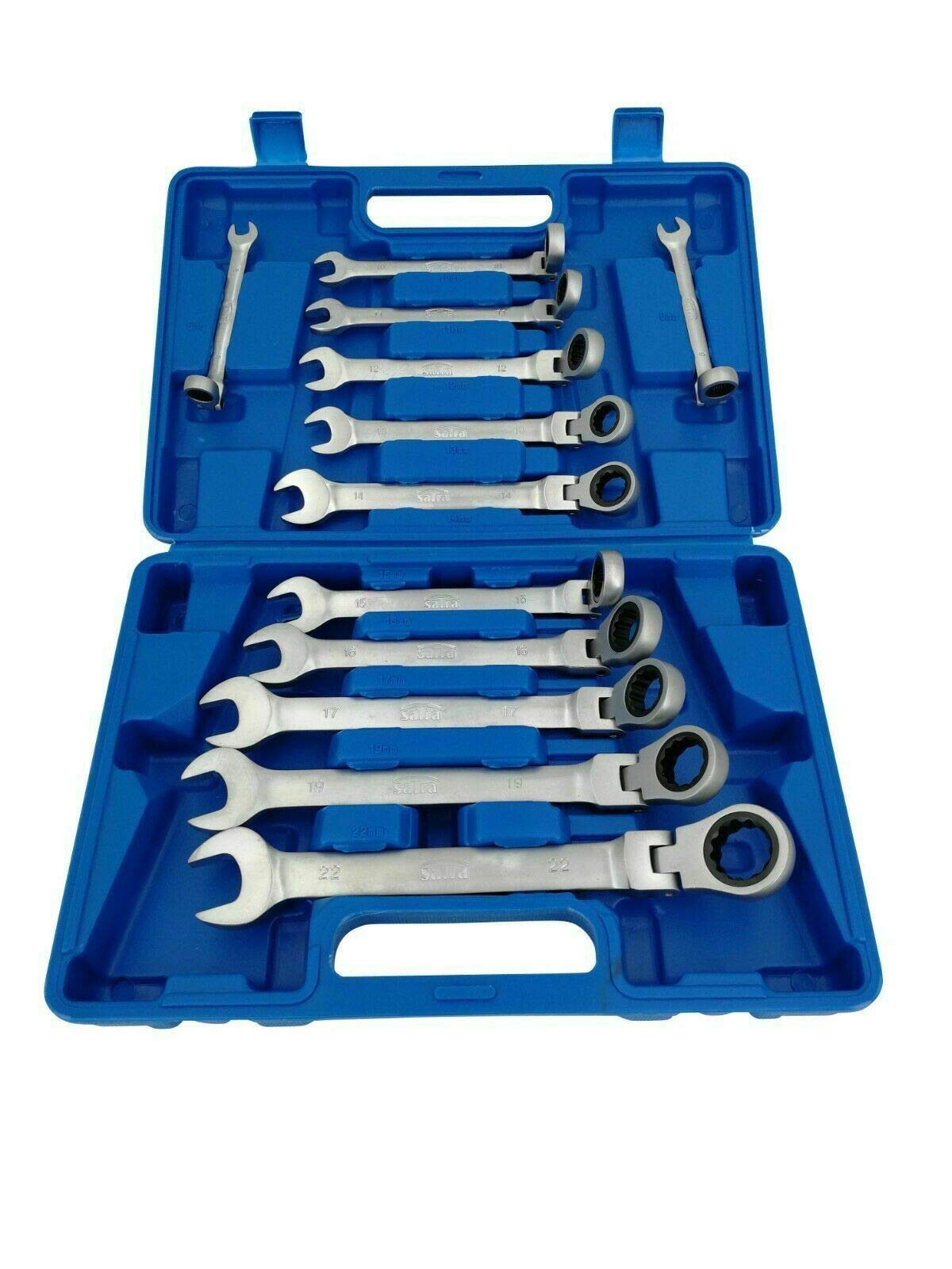 Juego de llaves de carraca articulada (12 piezas, 8-19 mm, pulidas)