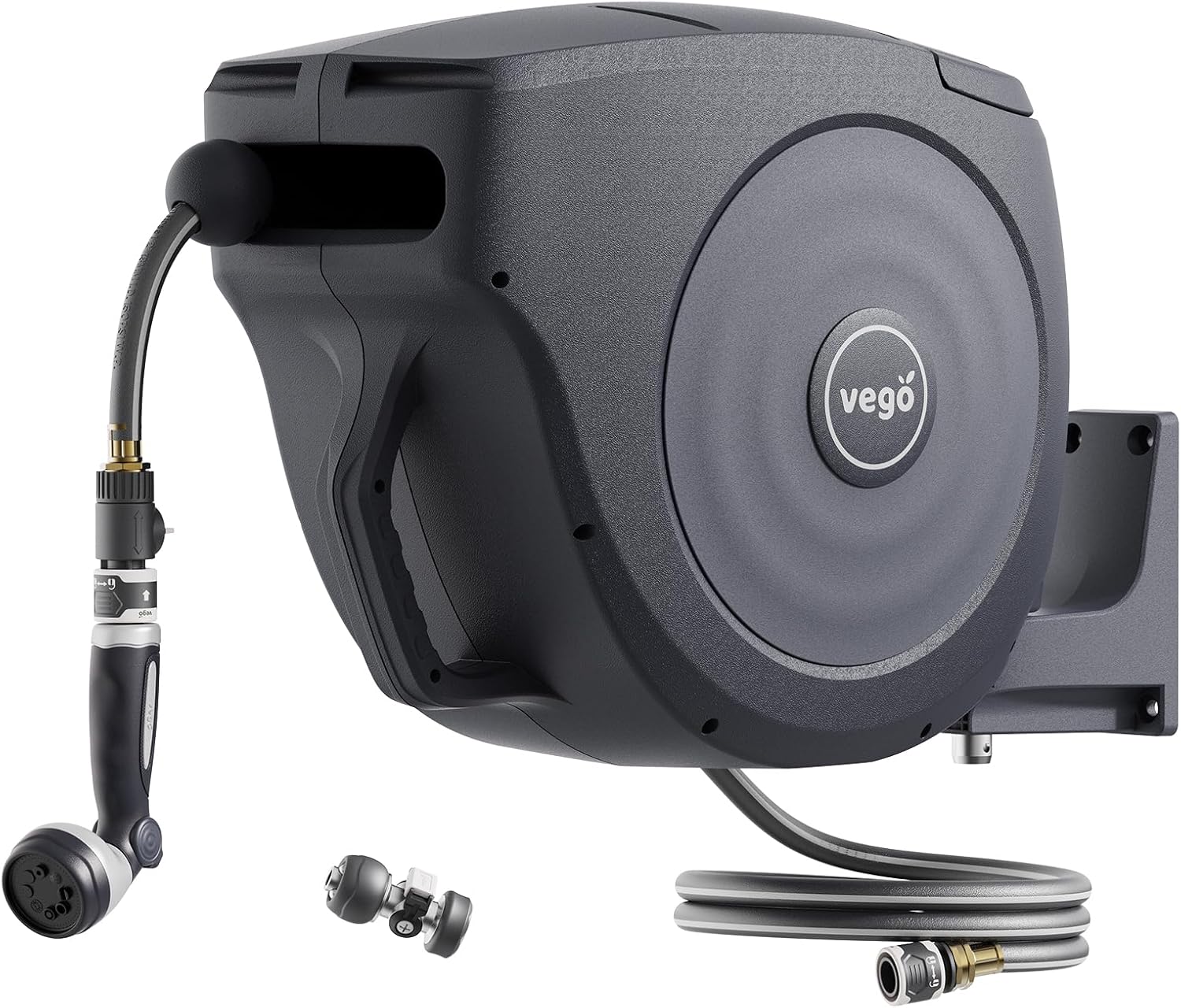 Garden Hose Reel Retractable 1/2" x 130ft Wall Mounted Hose Reel Automatic Rewind, Any Length Lock with 9 Patterns Sprayer Nozzle, Quick Connector and Adjustable shot Nozzle-Tidepool Blue