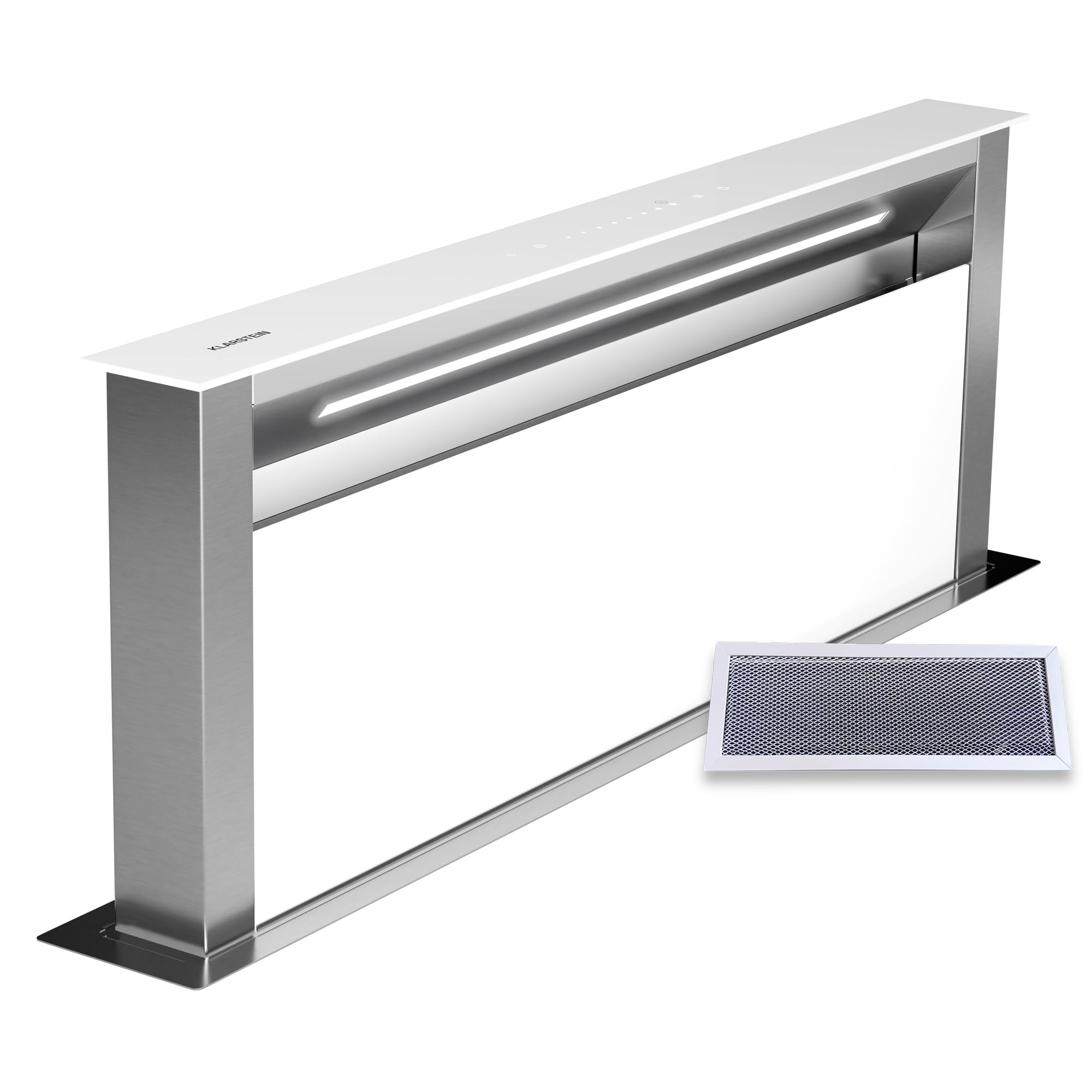 Klarstein Royal Flush Eco Hotte De Plan De Travail - A++ Énergie, 720 m³/​h, Hotte Aspirante Silencieuse, Commande Tactile, LED 6500K, Acier Inoxydable & Verre, Hotte Cuisine Moderne