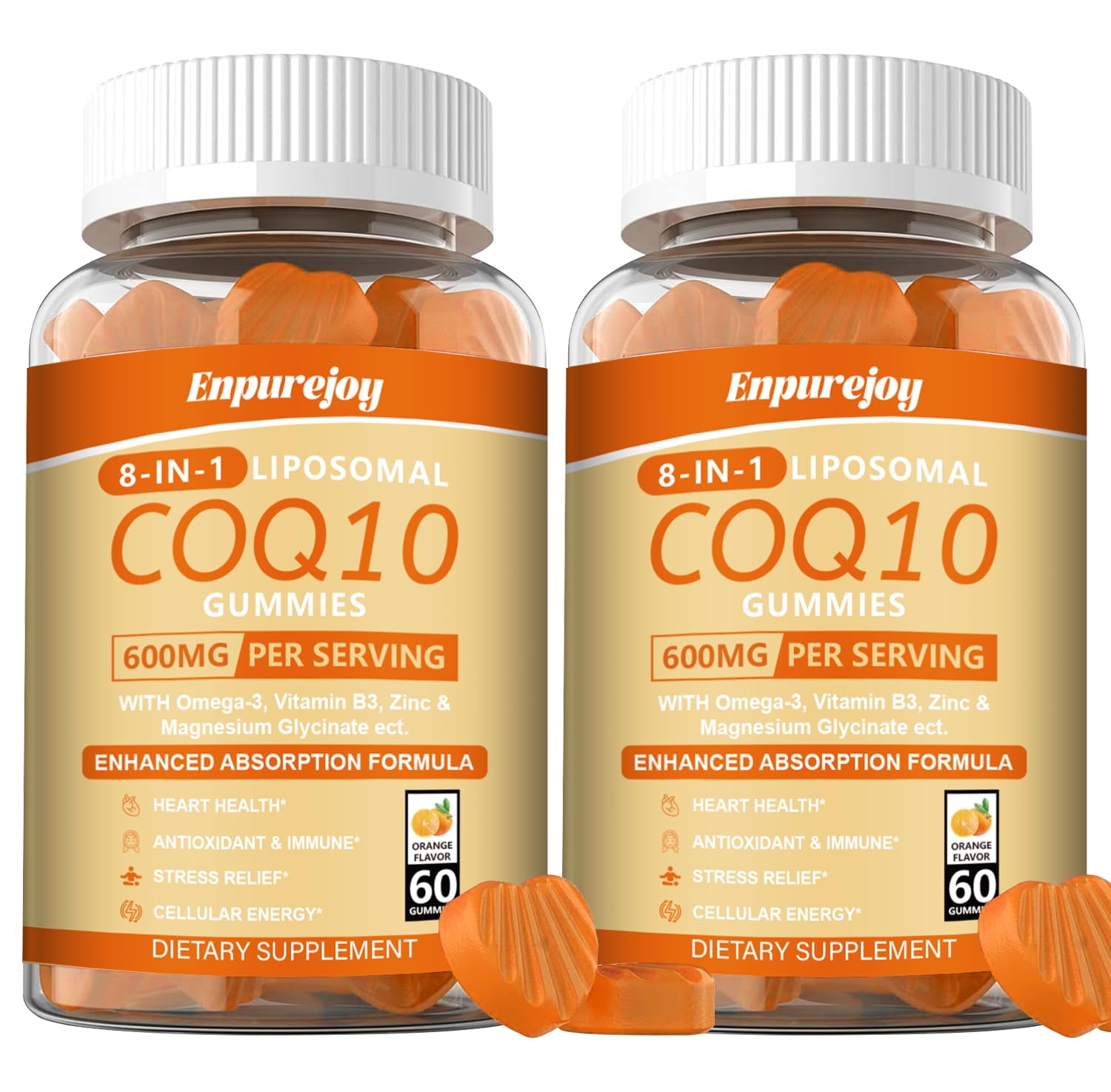 2 Packs CoQ10 600MG Gummies - 3X Better Absorption Coenzyme Q10 Supplements - Plus Omega-3, Magnesium, Vitamin B3 & Zinc for Heart Support, Cellular Energy & Antioxidant, 120 Cts 60 Count (Pack of 2)