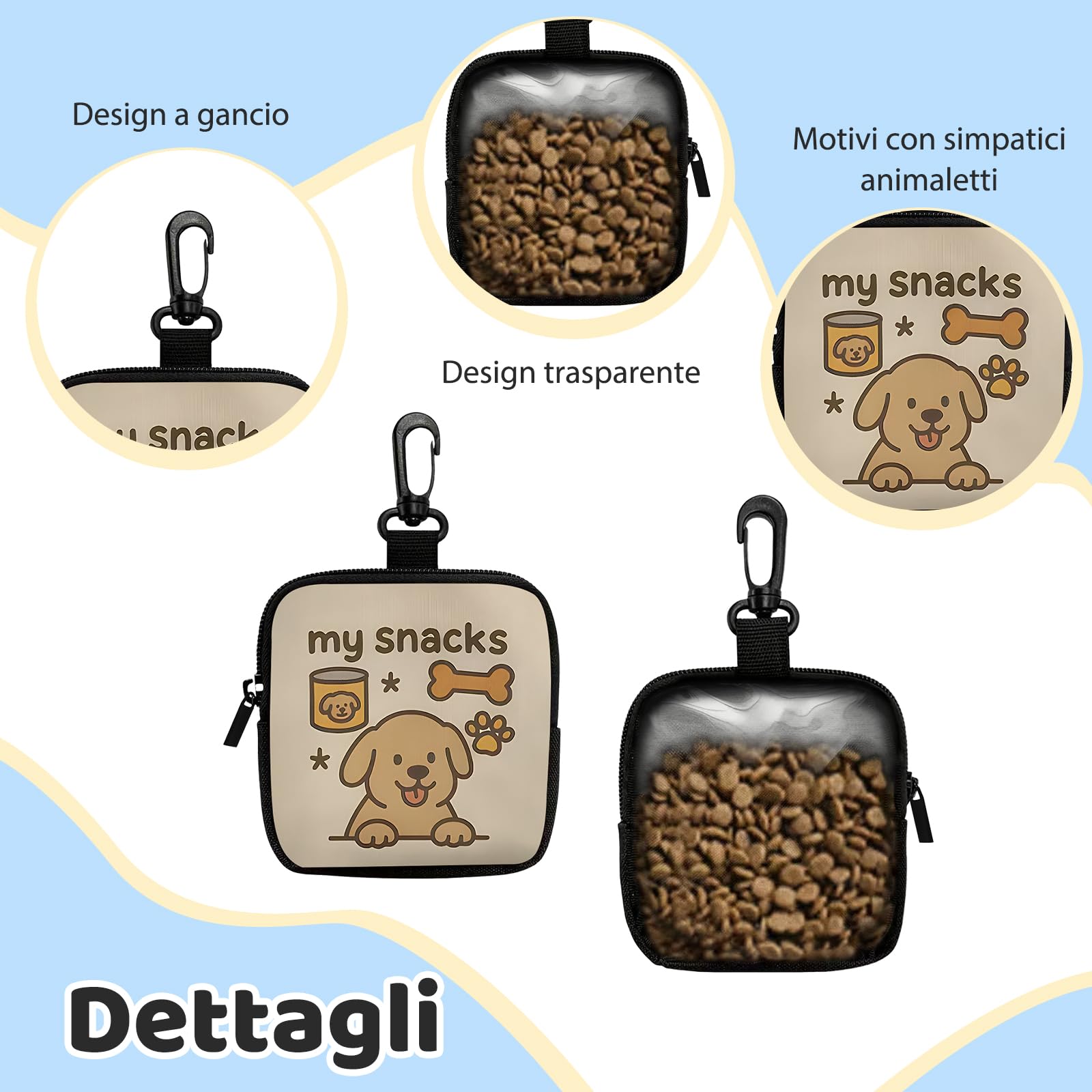 VEGCOO 2 Pezzi Sacchetti Portatili Per Animali Domestici con Zip, Porta Premietti per Cani Borsa con Moschettone, Borsa Addestramento Cane Porta Premietti per Cani per Viaggi, Uso Esterno