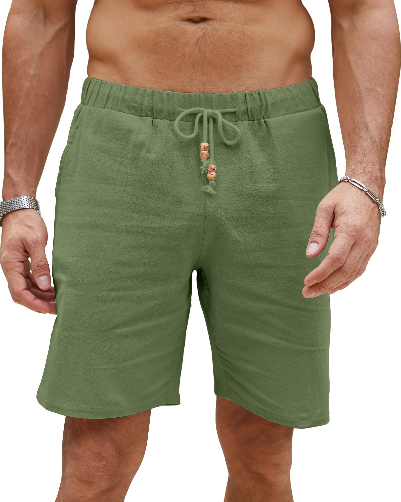 LVCBL Kurze Hosen Herren Leinen Leicht Sommershorts Leinenhose Herren Kurz mit Taschen
