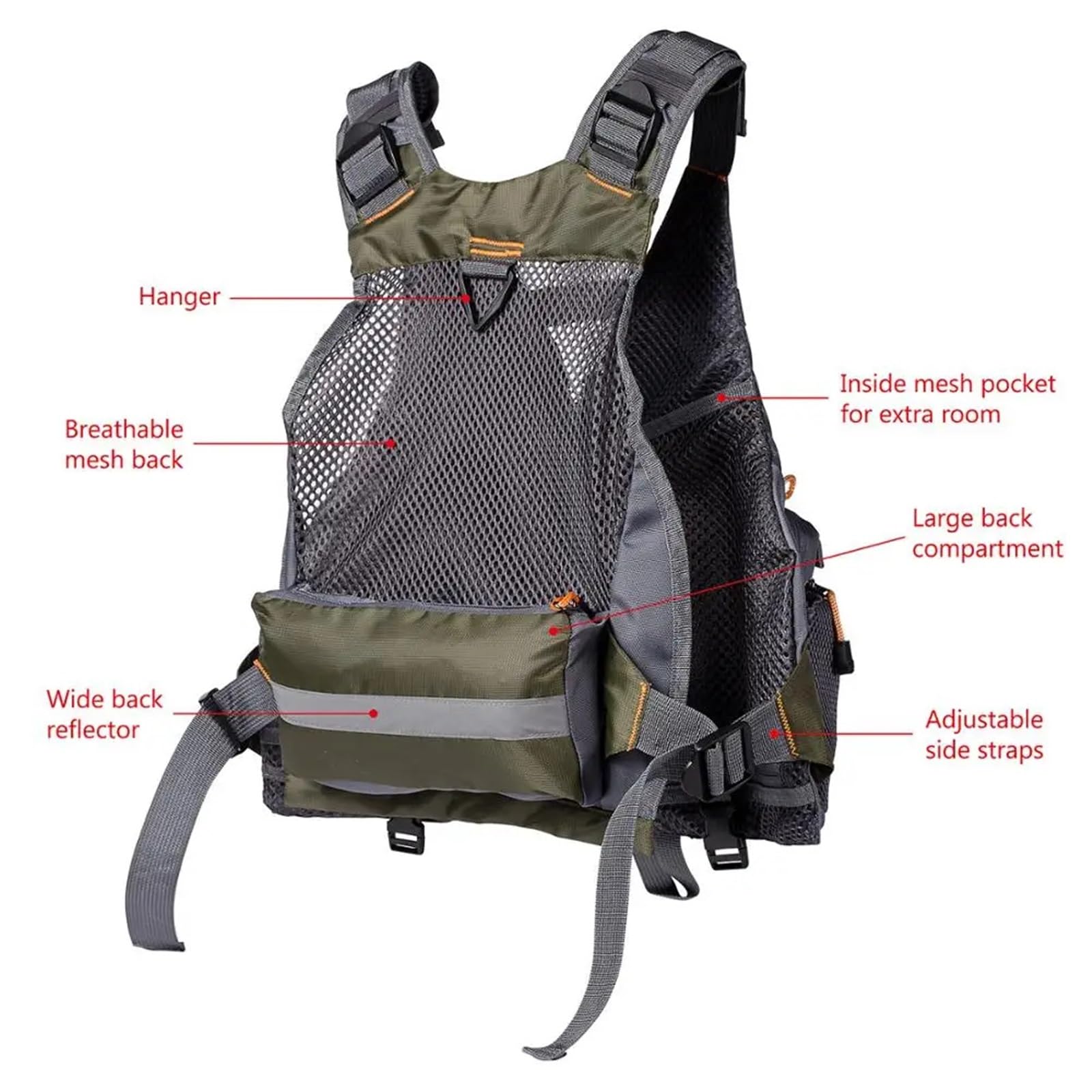Atmungsaktive Angelweste, Outdoor-Sport, Fliegen, Schwimmen, verstellbare Weste, Angelzubehör
