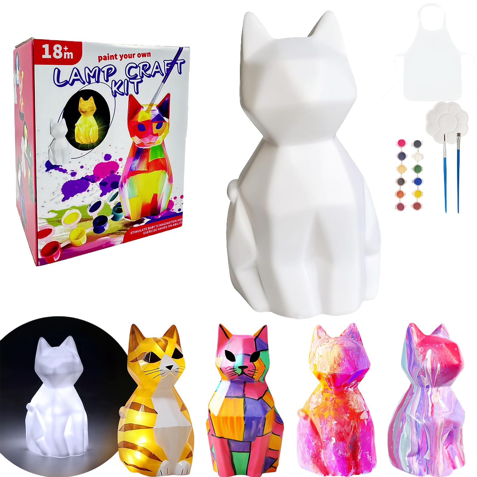 Maslasee DIY Cat Lamp Kit, Creative Night Light Art Project,Gift for 10 Year Old Girls & Boys Ages 8-12, Fun Arts and Crafts Activity,Paint Your Own Sets for Kids,Cat Lover Gifts