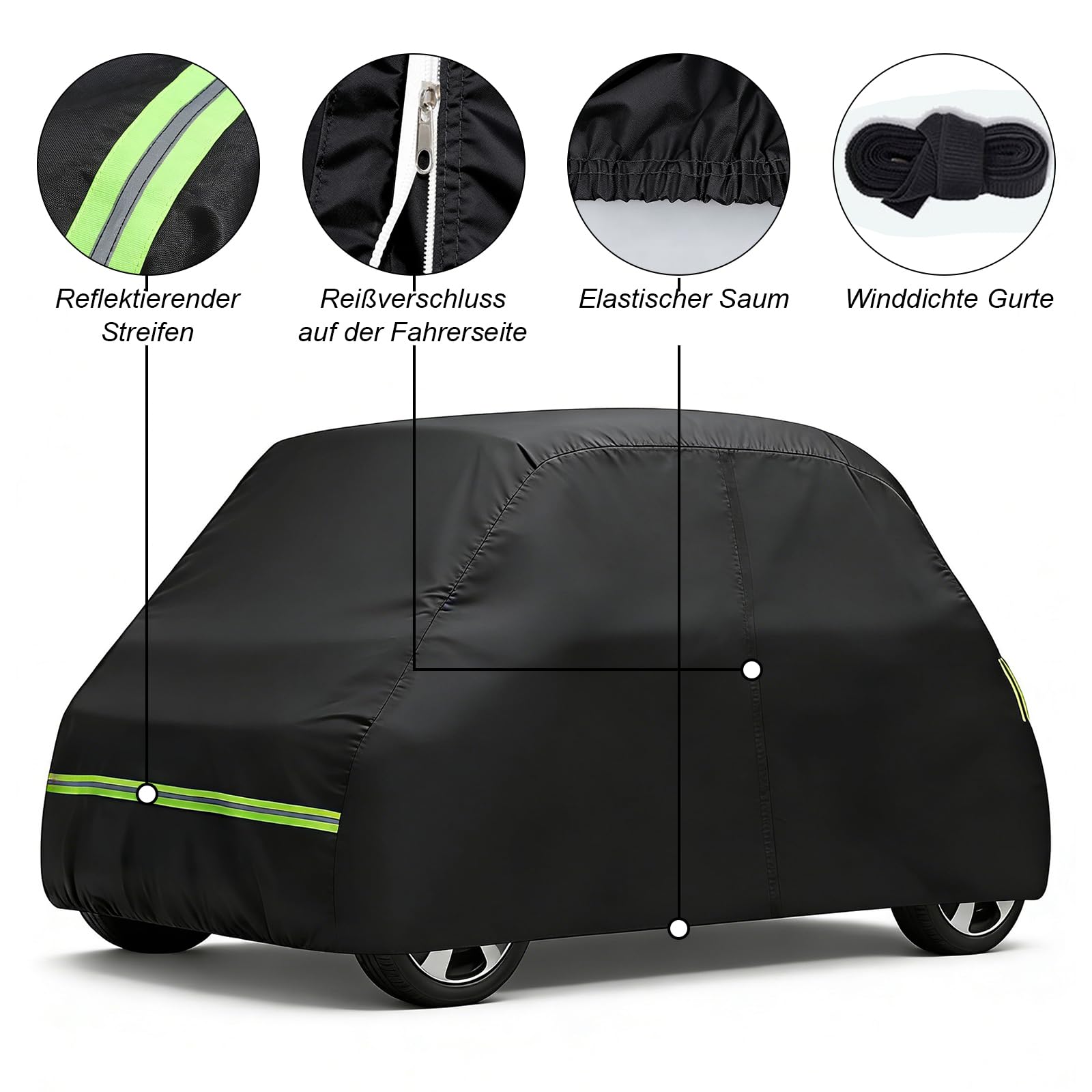 Vollgarage Autoabdeckung Ersatz für Citroen Ami/Opel Rocks-e/Electric/FIAT Topolino 2020-2024, Auto Abdeckplane Autogarage Ganzgarage, Atmungsaktive Vollgarage Wasserdicht Reflexionsstreifen