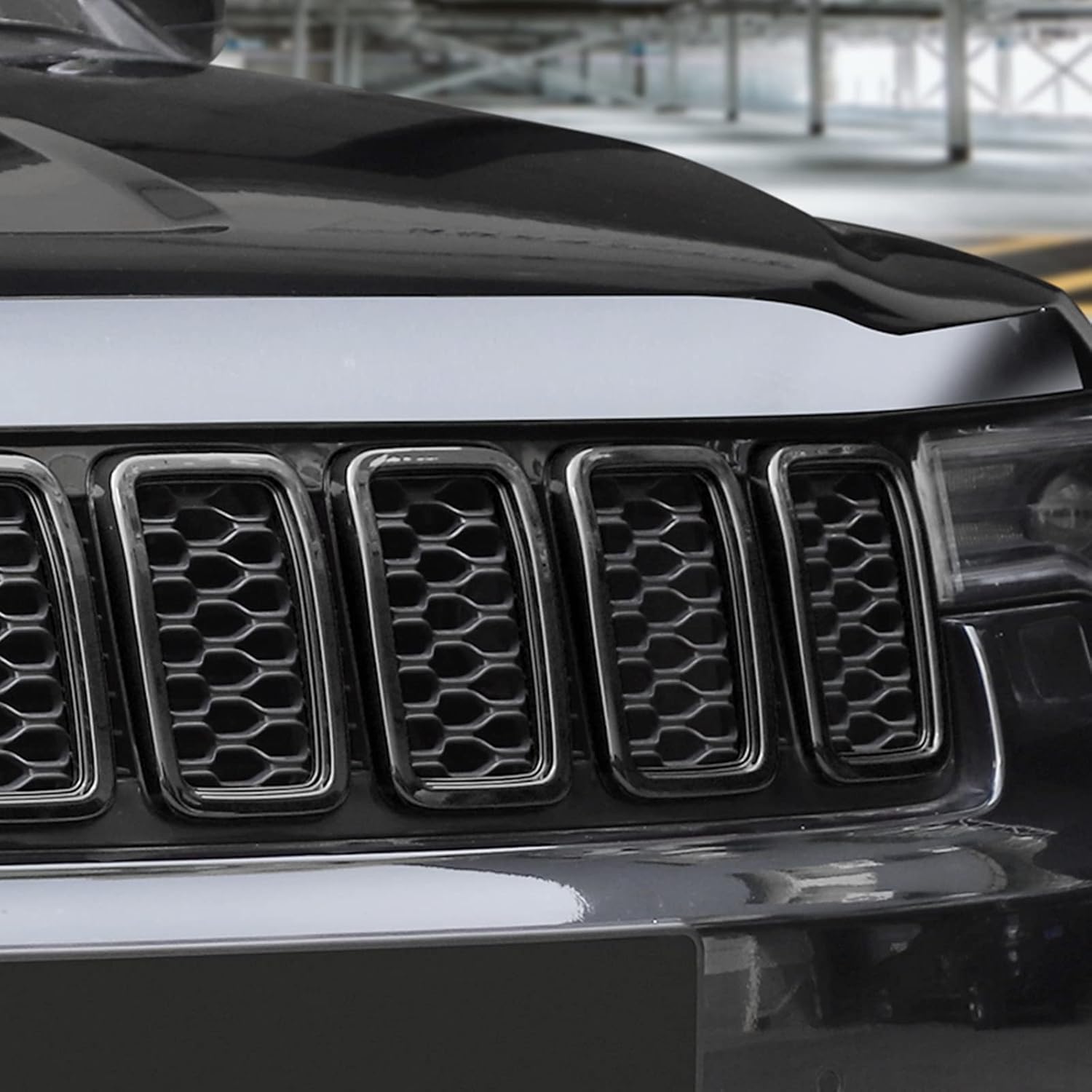 RT-TCZ 7PCS Front Grill Mesh Inserts,Rings Covers Inserts Kit for 2017 2018 2019 2020 2021 Jeep Grand Cherokee Not fit for SRT, Trackhawk & 2021 Grand Cherokee L (Black Mesh)