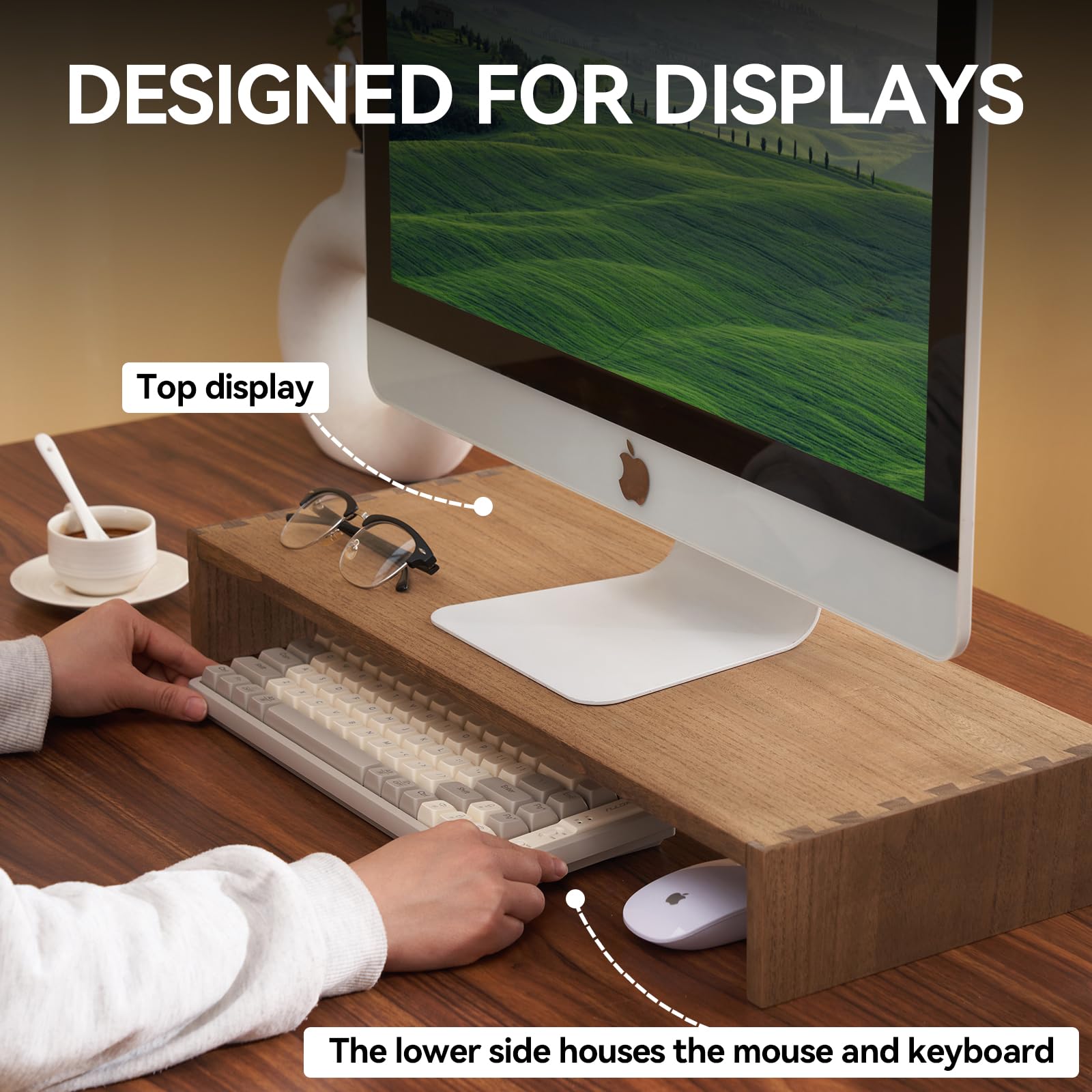 OAK WOOD TWO Shelf Laptop Stand TV Desk Stand PC Monitor Riser Desk - View #5