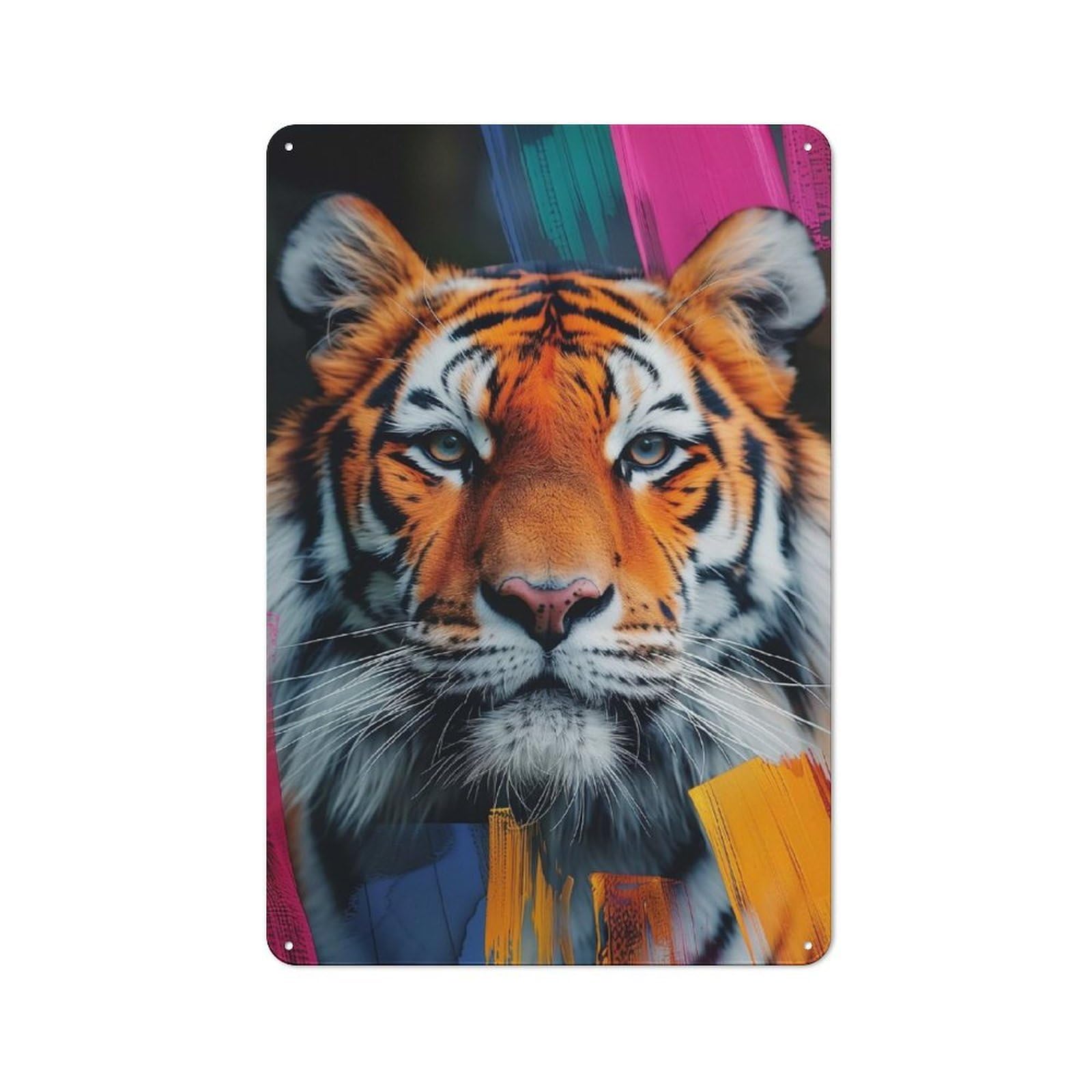 Metal Plaque 30x20cm with Tiger Portrait with Abstract Strokes for Pub Or Café, Retro Decor, for Pub Decor Enthusiasts Refreshing A Room in Autumn