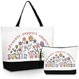 Paterr 2 Pcs 2/ 4pcs Social Work Month Gifts for Women School Social Worker Tote Bag Makeup Bag Inspirational Office Gifts