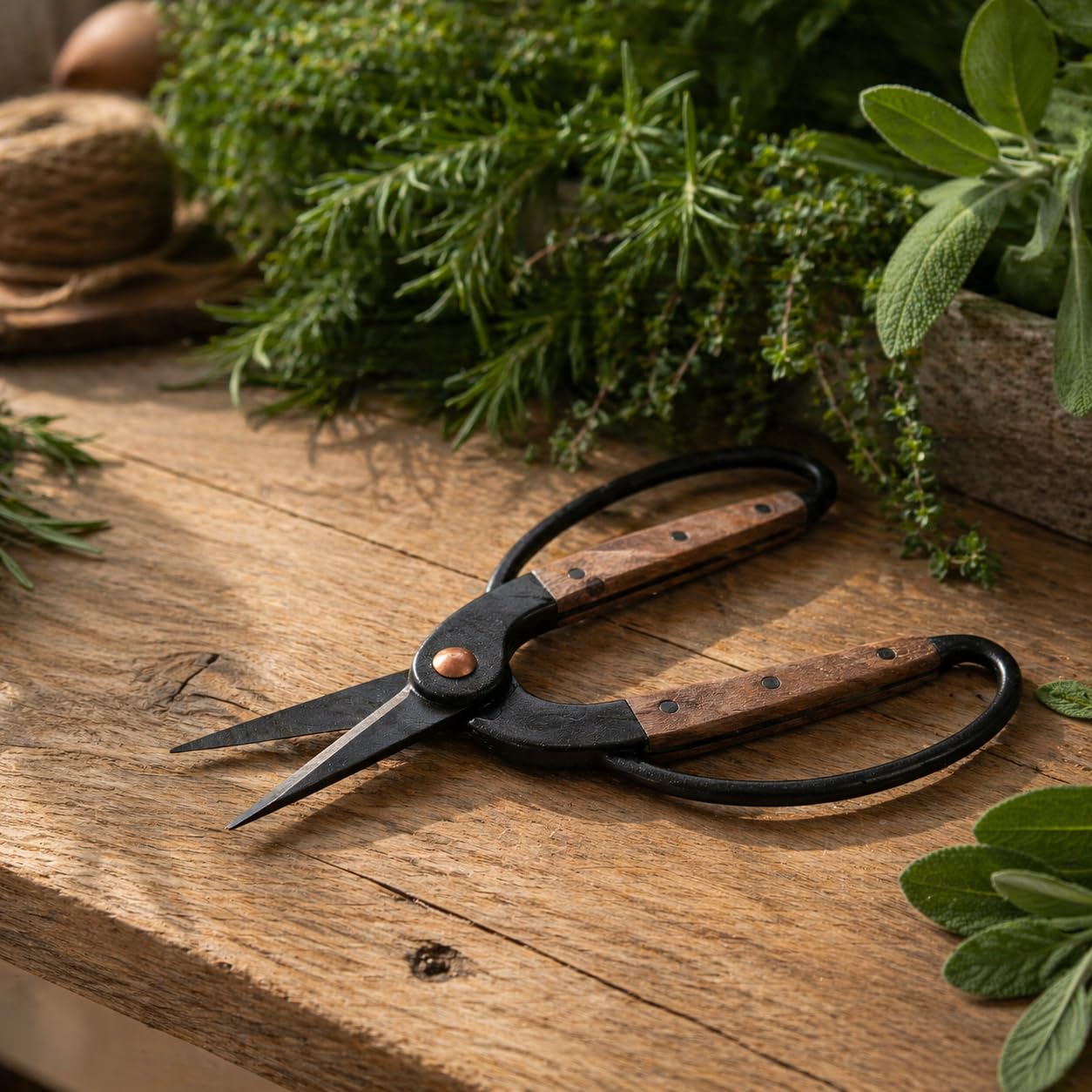 Traditionelle asiatische Bonsaischere, Pflanzenschere, Kräuterschere, Gartenschere, Blumenschere - aus schwarzem Edelstahl mit Walnussholzgriff