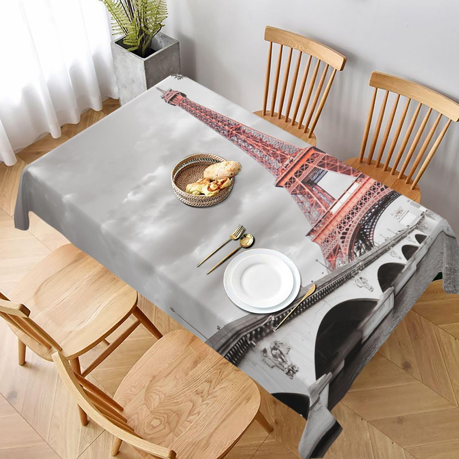BNVSADC Tower Paris Printed Rectangle Tablecloth 228x152 CM, Water Resistant Polyester Table Cloth Decorative Fabric Table Covers for Kitchen Dining Table Parties Camping