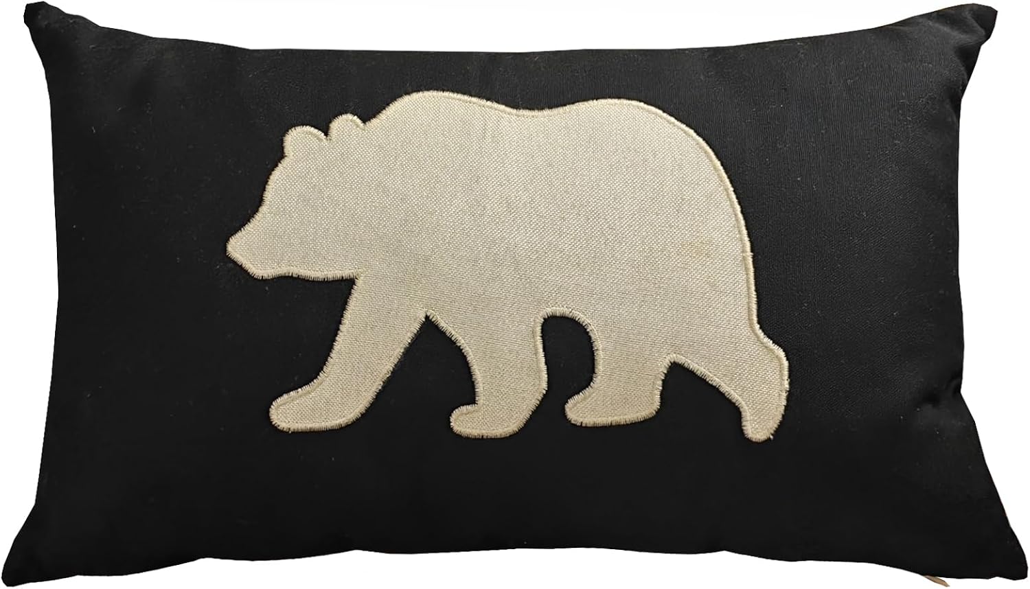 Lumbar Pillow Covers 12x20 Inches Bear Decorative Cotton Linen Throw Lumbar Waist Embroidered Cushions Covers for Couch Sofa Bedroom (Black)