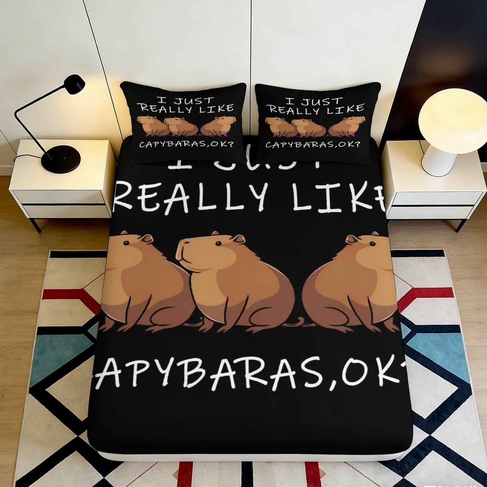 Jqzkxnhpbr Style-1 3D Printed Capybara Animal Fitted Sheet Microfiber Soft Anti-Slip Cartoon Bed Cover For Bedroom Dorm Mattress Decor 90X200x25cm