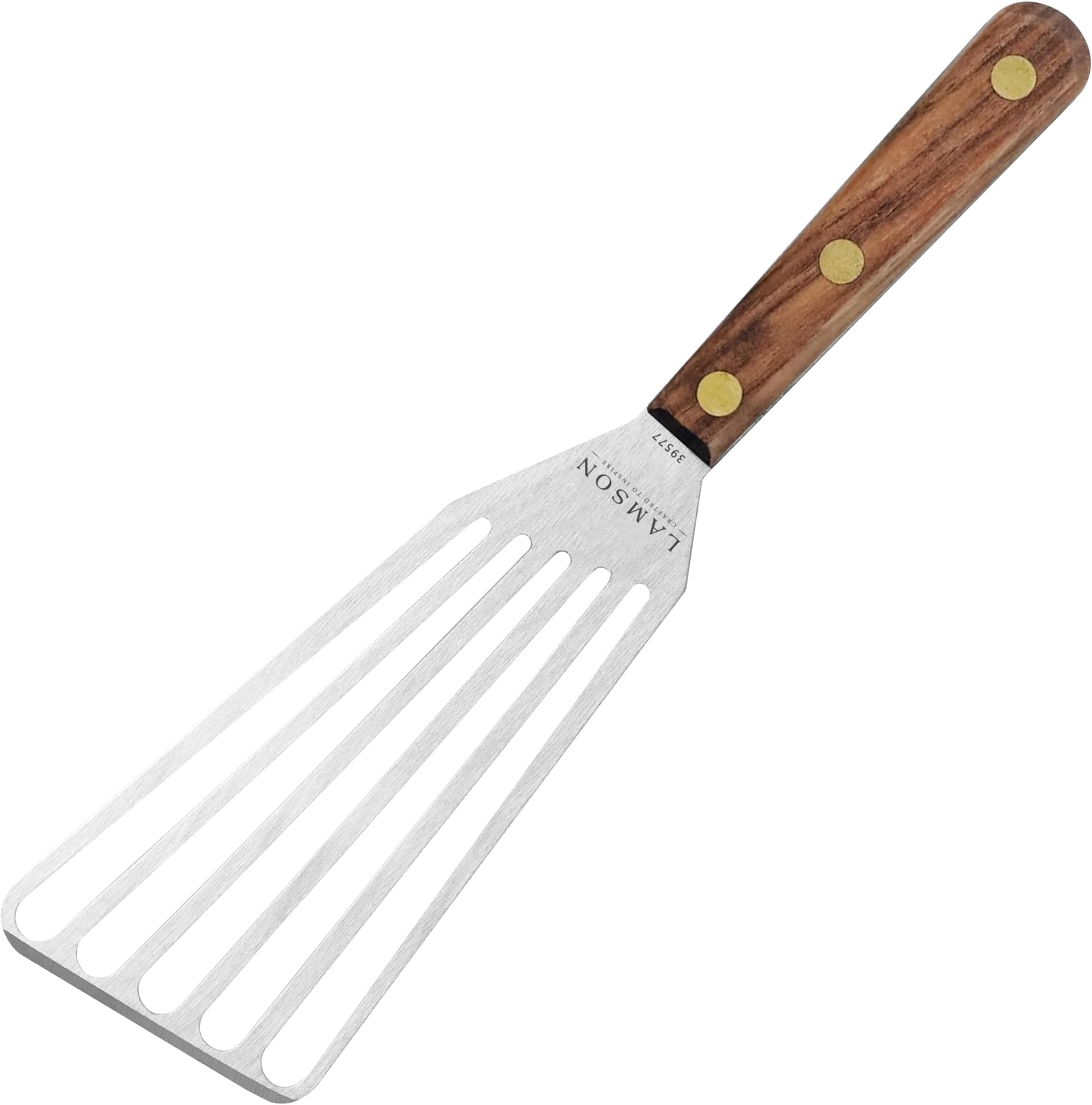 Metal Spatula Slotted Turner - 3' x 6" Stainless Flipper with Walnut Handle, Right-Hand - Chef's Frying Fish Turner, Metal Grilling Spatula