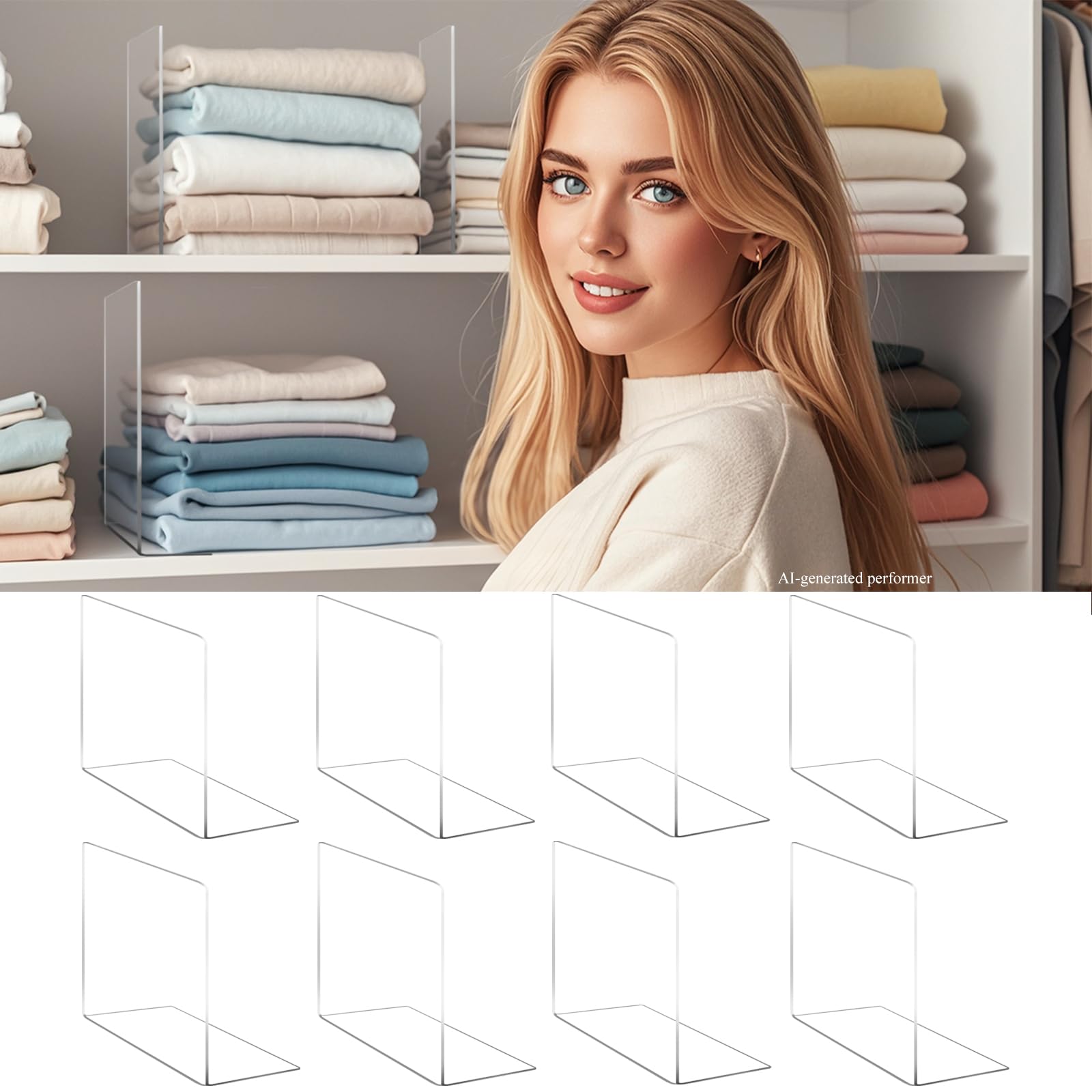 Lebouri Shelf Dividers for Closet Organization - Acrylic Closet Dividers for Shelves - Clear Free-Standing Shelf Separators for Clothes Sweater Purse
