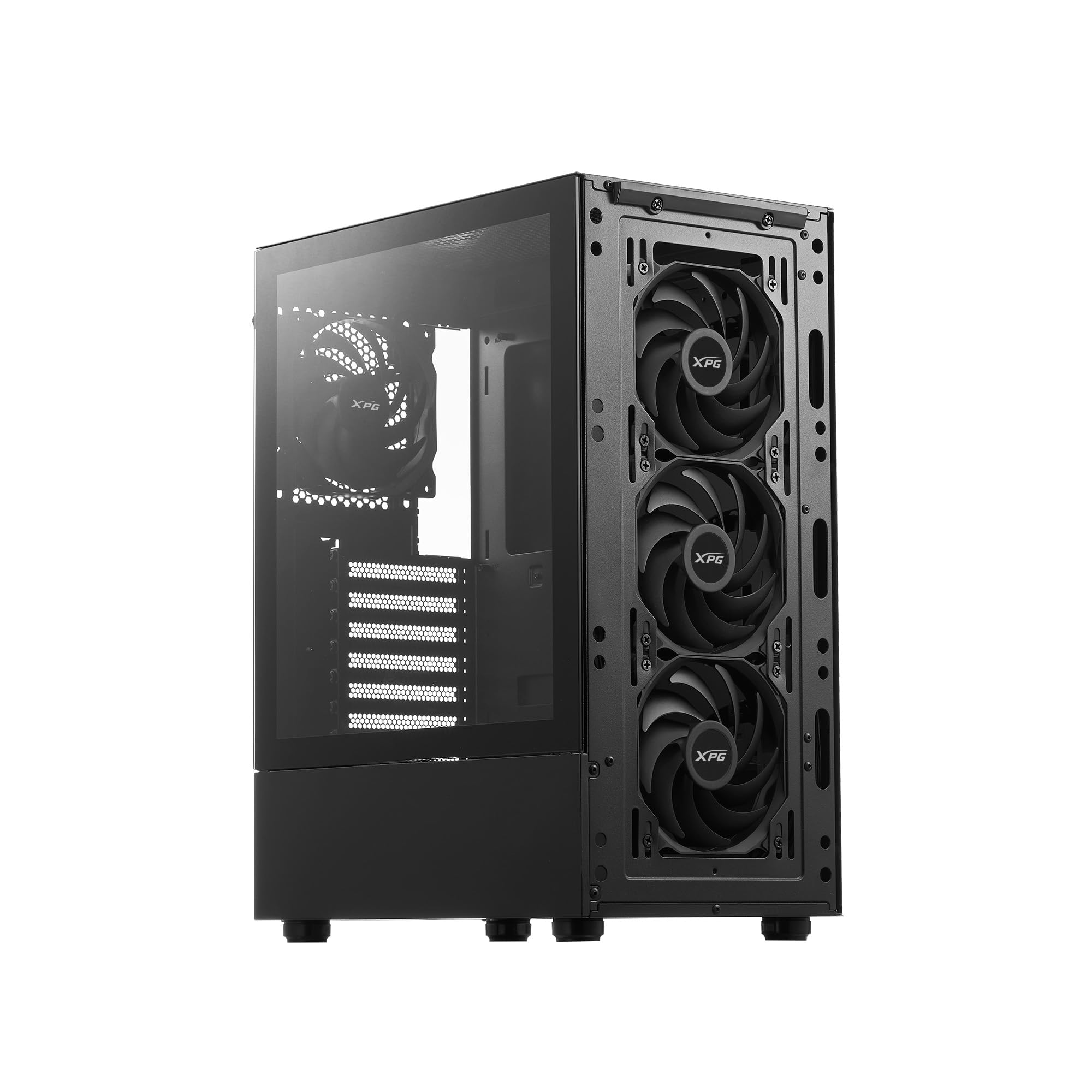 XPG Valor Mesh - Caja compacta ATX de Torre Media, diseño de Panel Frontal de Malla, Panel Lateral de Vidrio Templado de 3 mm, 4 Ventiladores de 120 mm preinstalados