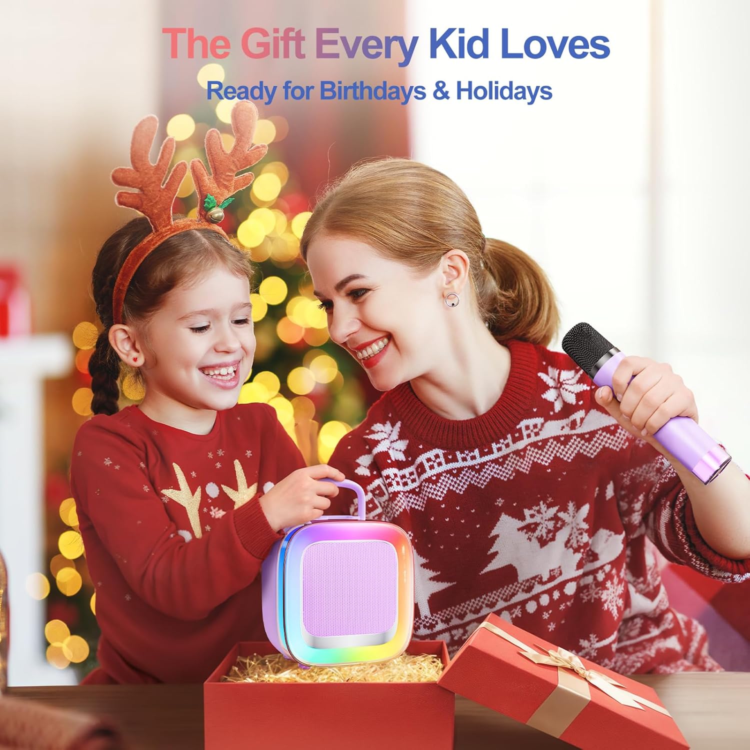Kinglucky Karaoke Machine for Kids (Exclusive Edition) Girls Ages 3-12 with 2 Light-Up Microphones, Kid-Sized & Portable Bluetooth Speaker with Voice Effects for Birthday, Family Fun & Party (Purple)