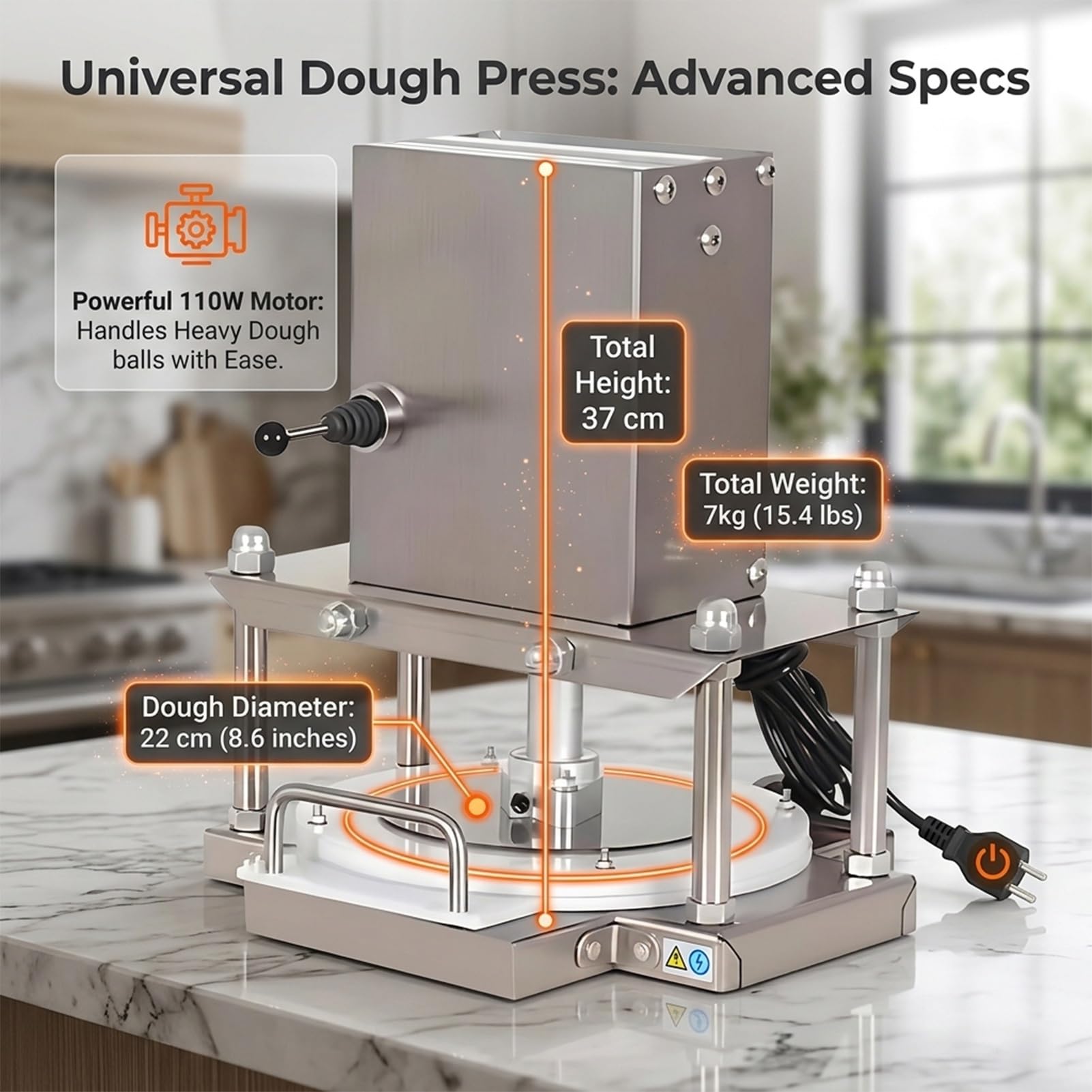 Macchina per Stendere Pizza/Pressa per Impasto Elettrica,Stendipizza Professionale/22cm Acciaio Inox/7kg per Pizzerie da Asporto e Bar/Qualità Professionale Garantita Inox(22cm)