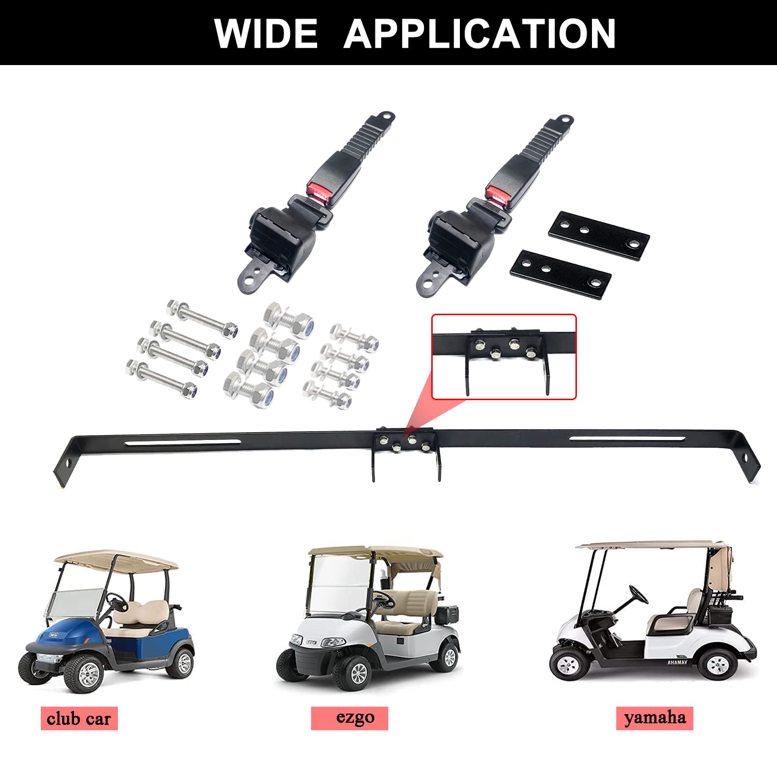 Golf Cart Retractable 42" Seat Belts with Belt Bracket Kit for Yamaha Club Car DS Precedent EZGO TXT RXV