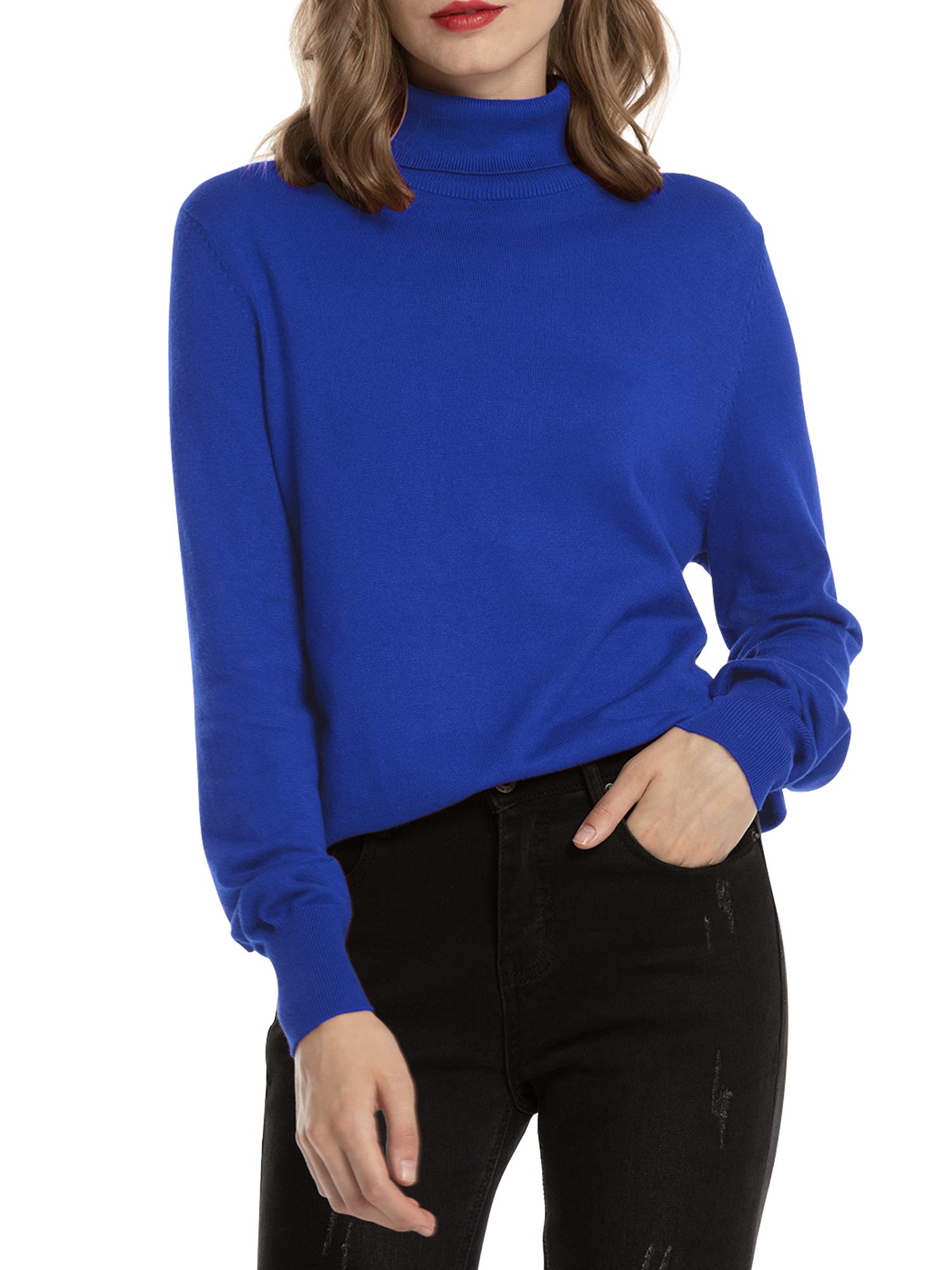 Woolen Bloom Women's Royalblue Turtle Neck Jumpers Polo Neck Jumper High Neck Tops Pullover Knitwear Sweater