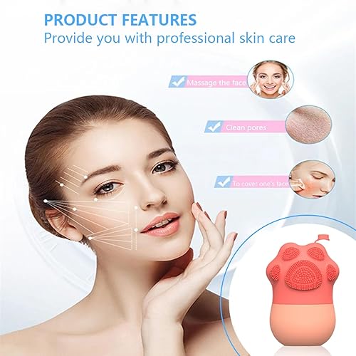 Miniatura 7 de NADEnVIE Silicone Ice Roller for Face with Facial Cleaning Brush - Adorable Cat Paw Design Reusable Cooling Massager for Professional Skincare and