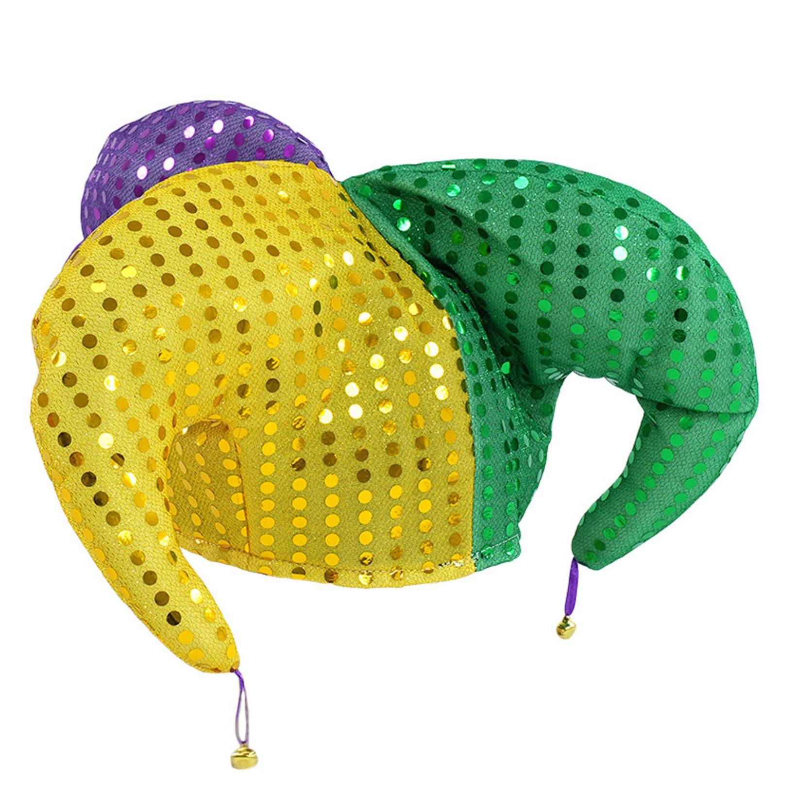 JanJean Mardi Gras Party Costume Court Jester Clown Hat Funny Multicolor Accessories Rainbow for Cosplay Gold Green Purple One Size