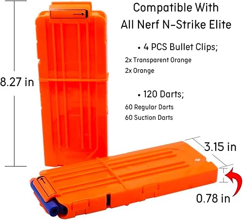 Miniatura 2 de JoyX Pinzas de bala para pistolas Nerf, paquete de 4 120 dardos de espuma, clips de recarga rápida, clips de revista con 120 dardos de repuesto para