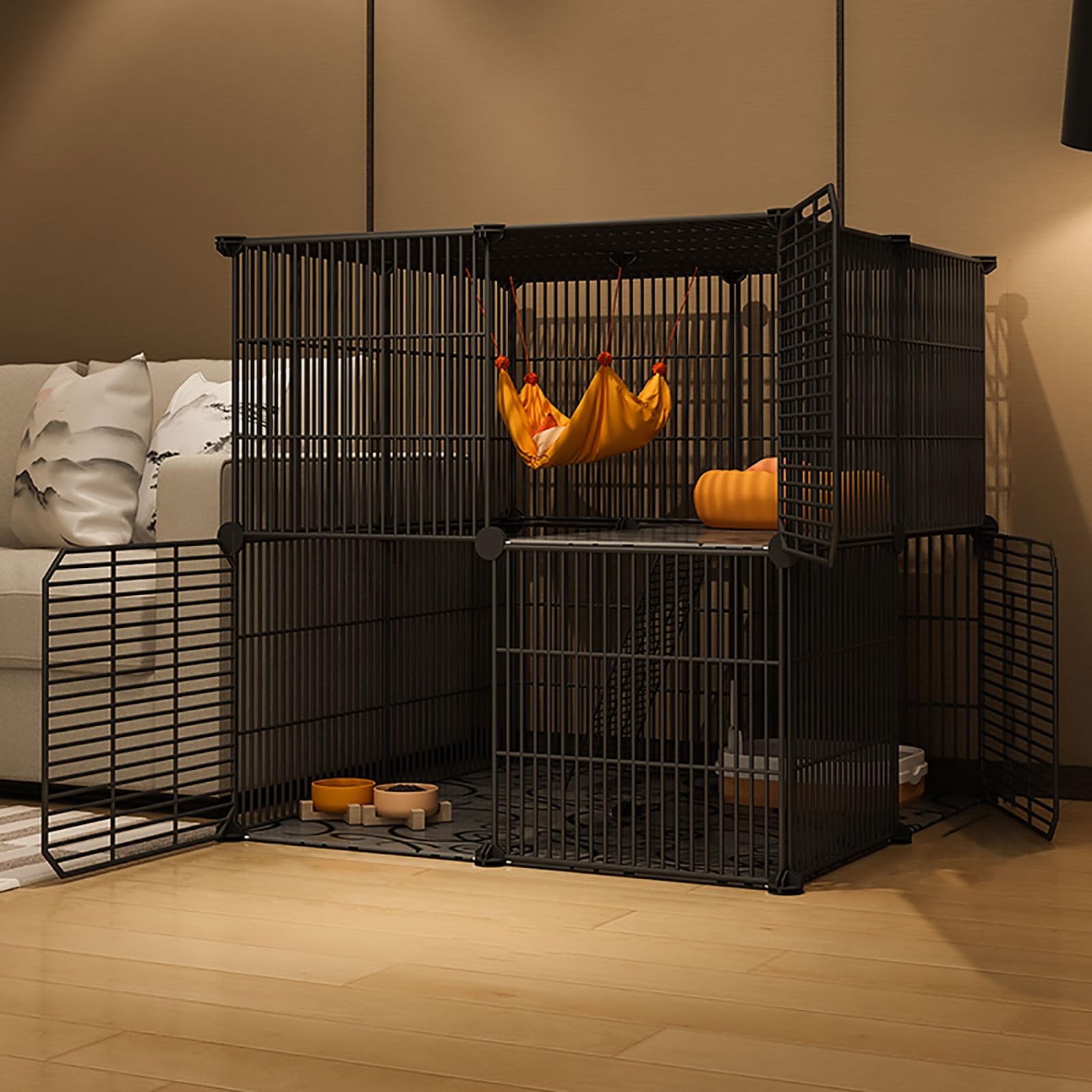 asdchZen Cat Cages Indoor,Large Cat Crate Diy Pet Playpen Cat House Kitten Pen Detachable Extra Cattery,Large Exercise Place Ideal For Cat,Black/White,Black-75x75x73cm