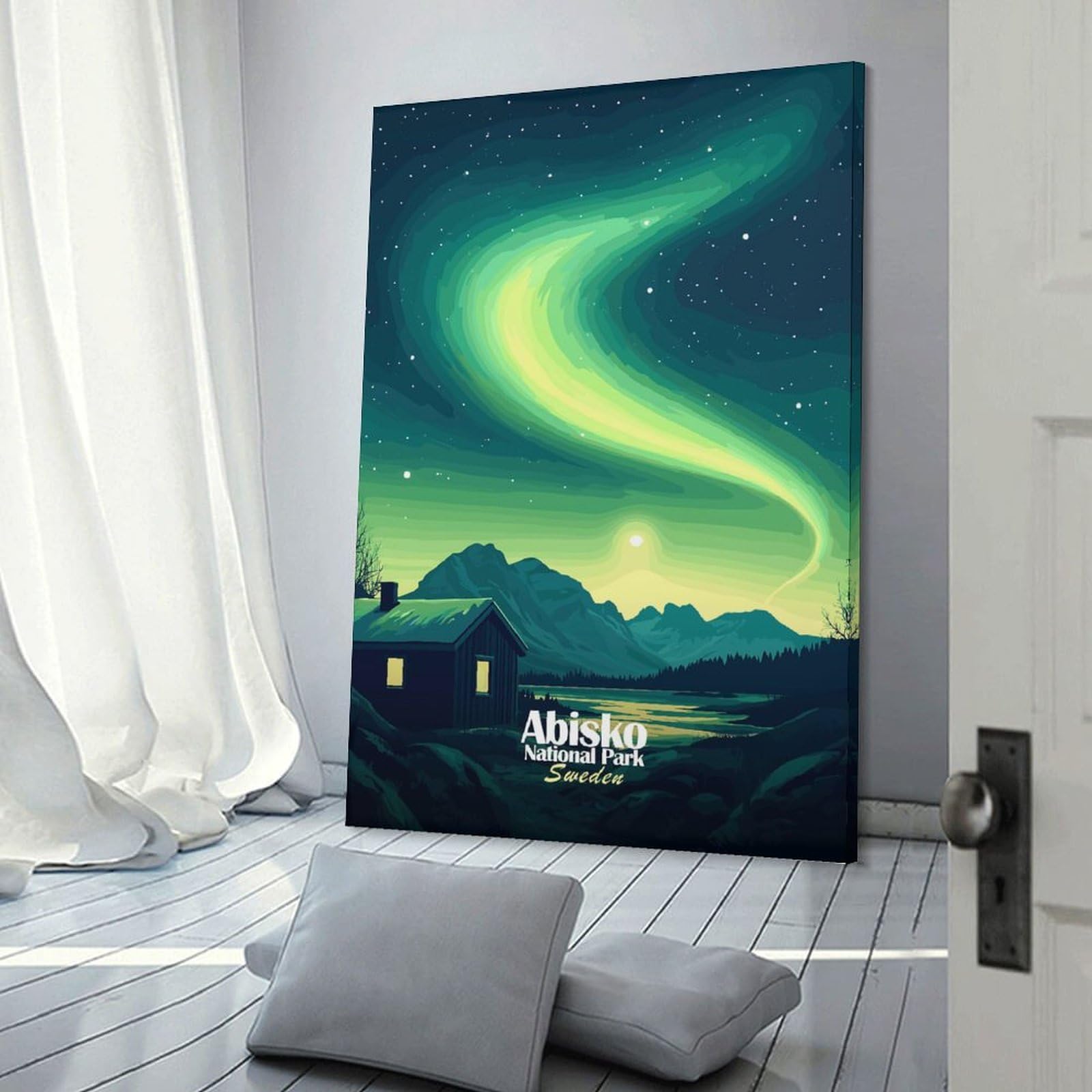 Junmoney Northern Lights Landscape Canvas Wall Decor, 12x18inch(30x45cm), for Apartment Walls, Studios Or Work Areas, Decorative Canvas Decor for Home Updates