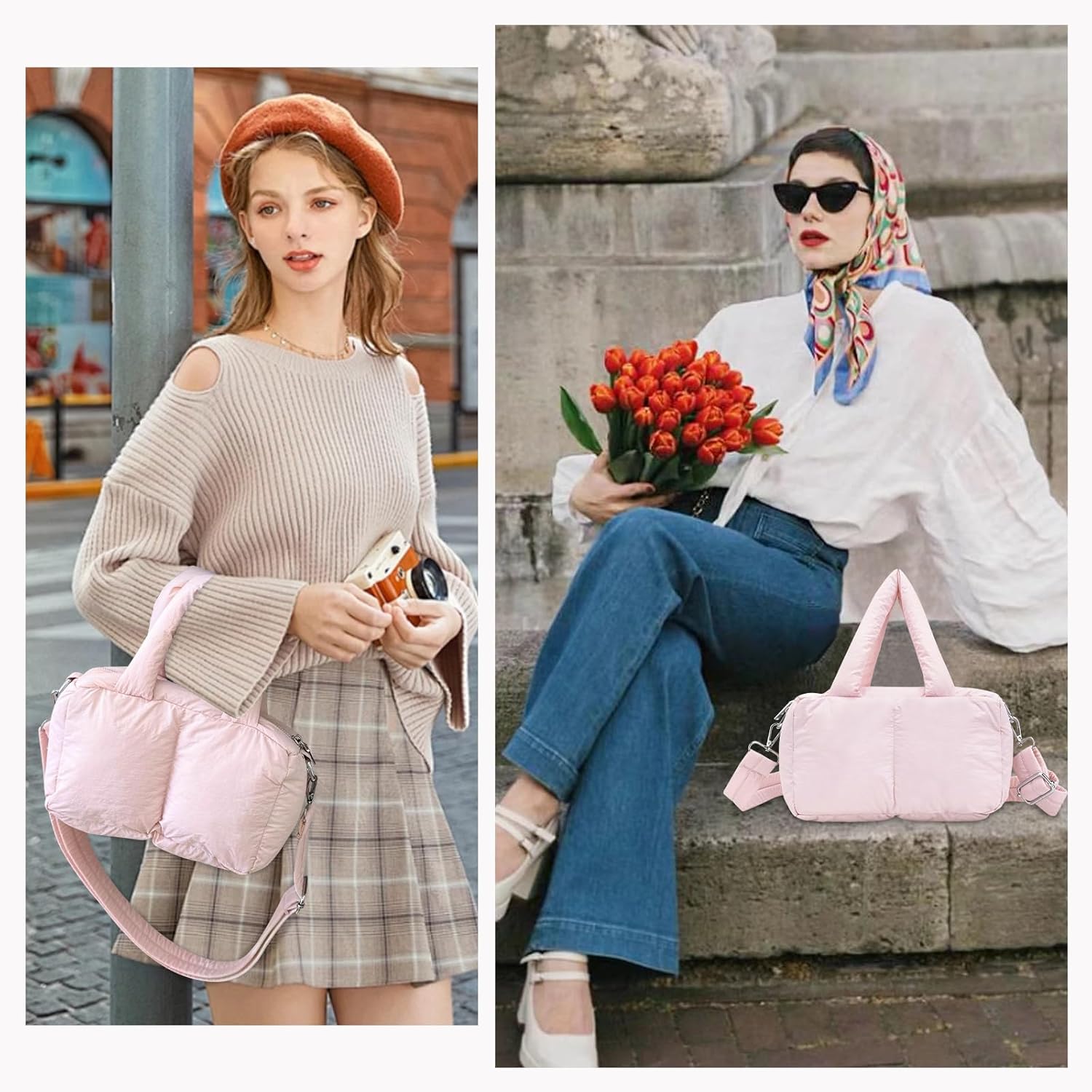 Small Puffer Bag for Women, Crossbody Puffer Tote Bag Quilted Puffy Bags Satchel Shoulder Purse Fluffy Handbag - Image 6