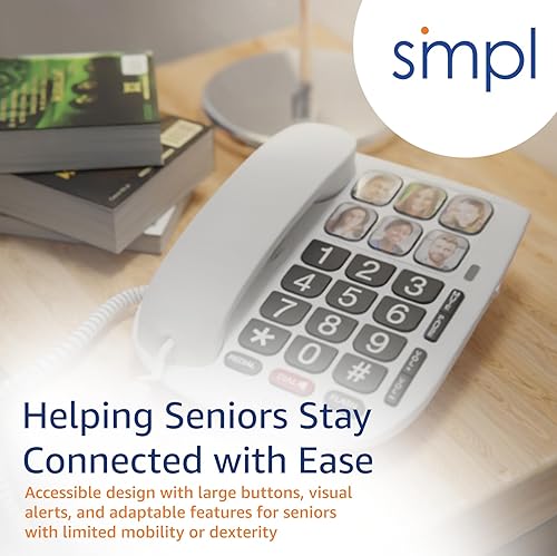 Miniatura 8 de SMPL Teléfono con cable de marcación manos libres con memoria de fotos, marcación de un solo toque, botones grandes, alertas intermitentes, para