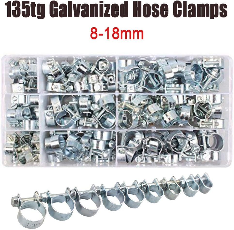 Hose Clamp 135 Pack Stainless Steel Assortment Adjustable Range Hose Clamp for Plumbing Automotive and Mechanical Application