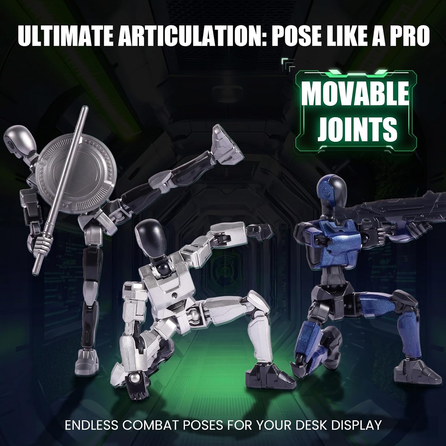 T13 Action Figure Alloy Titan 13 Dummy 13 Robot Set 2026 New Multi-Jointed Articulated Poseable Futuristic Transforming Mech with Suction Cups Display Stand Collectors (Black) image 4