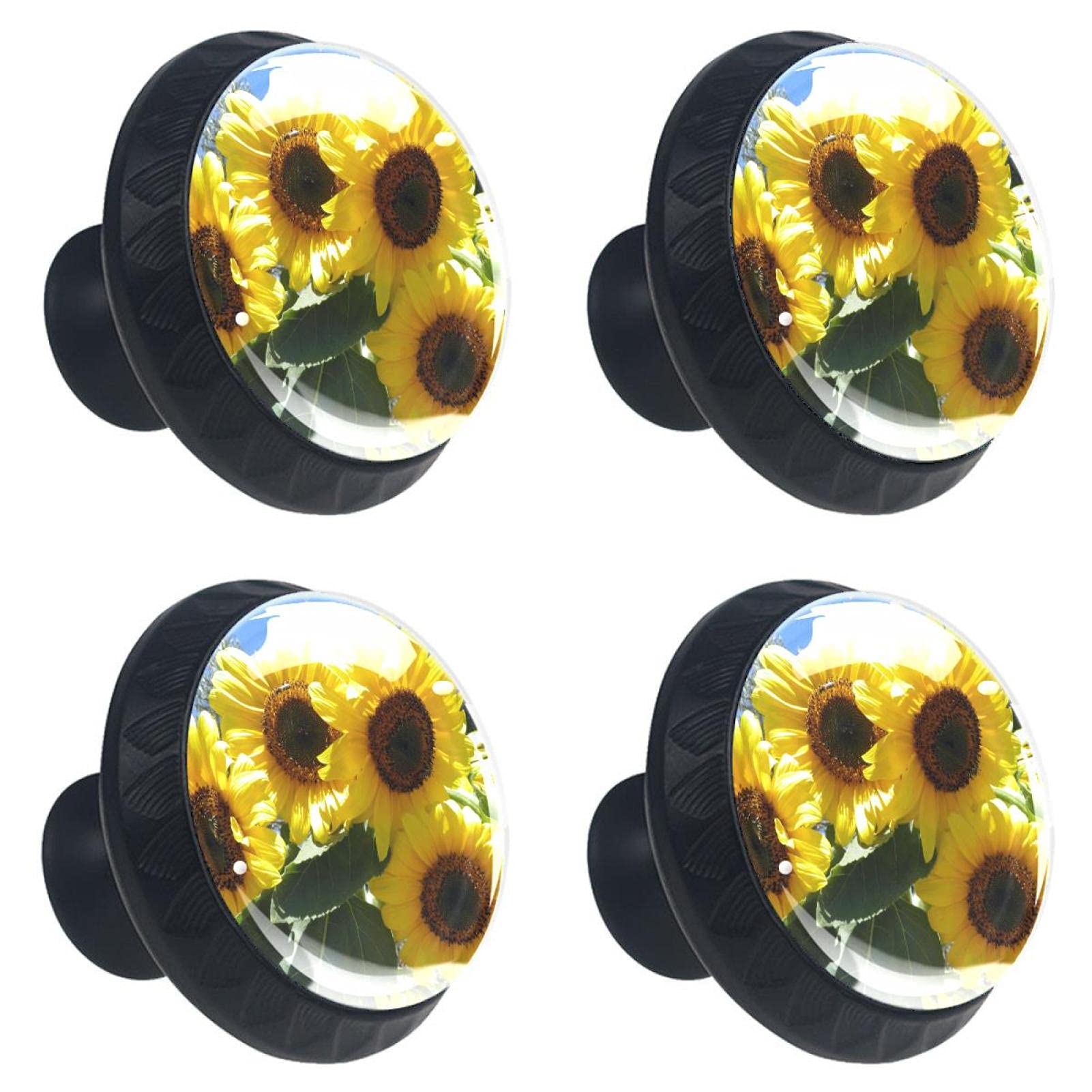 Boutons de placard ronds en verre jaune tournesol 30 mm pour meubles de cuisine x4