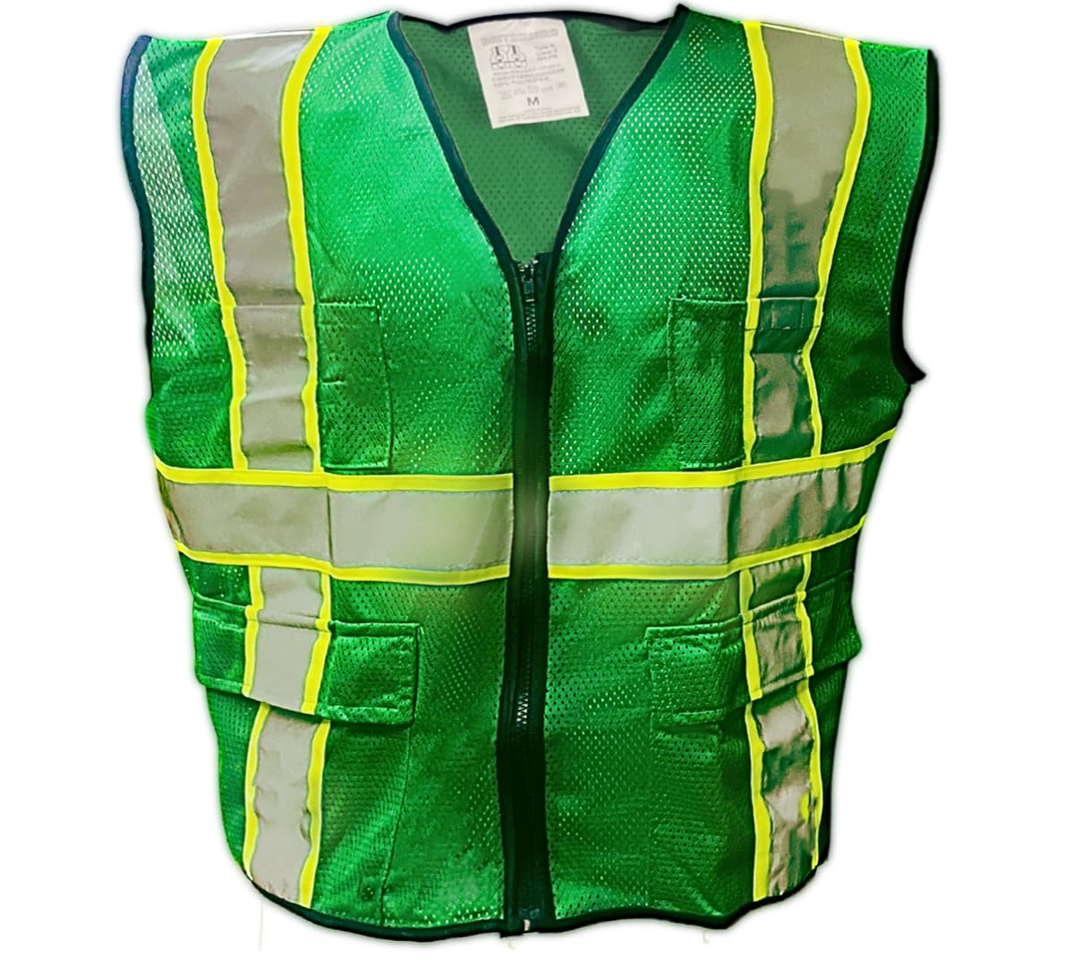 HAWK Forest Green Safety Vest | Size Extra Large (XL) | Neon Yellow & Silver Reflective Stripes | Multi-Pocket Design | Breathable Polyester