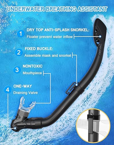 Vista 37 de Gintenco Juego de esnórquel para niños, máscara de buceo para niños como gafas de natación unisex, máscara de buceo antivaho y juego combinado