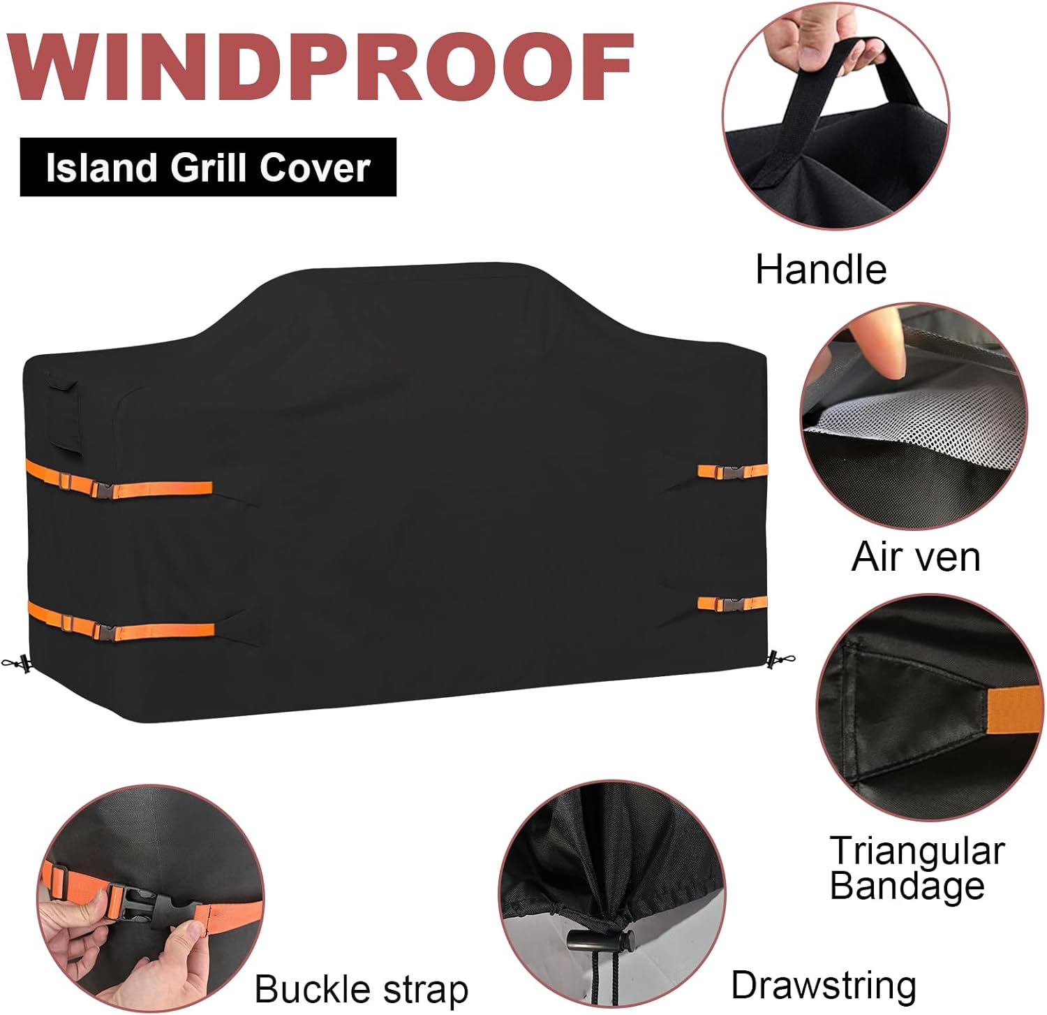 98 in Island Grill Cover,98 Inch Island BBQ Grill Head Cover,600D Oxford Cloth Heavy Duty Waterproof Suitable for Outdoor Island Grill BBQ Black